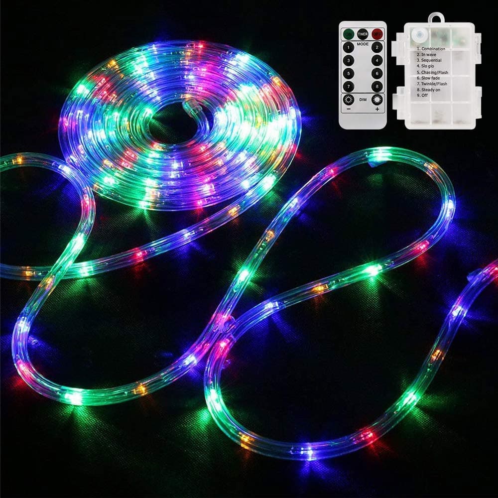LED Rope Lights Battery Operated String Lights-40Ft 120 LEDs 8 Modes Outdoor Waterproof Fairy Lights Dimmable/Timer with Remote for Garden Camping Party Decoration (Multi-Color)