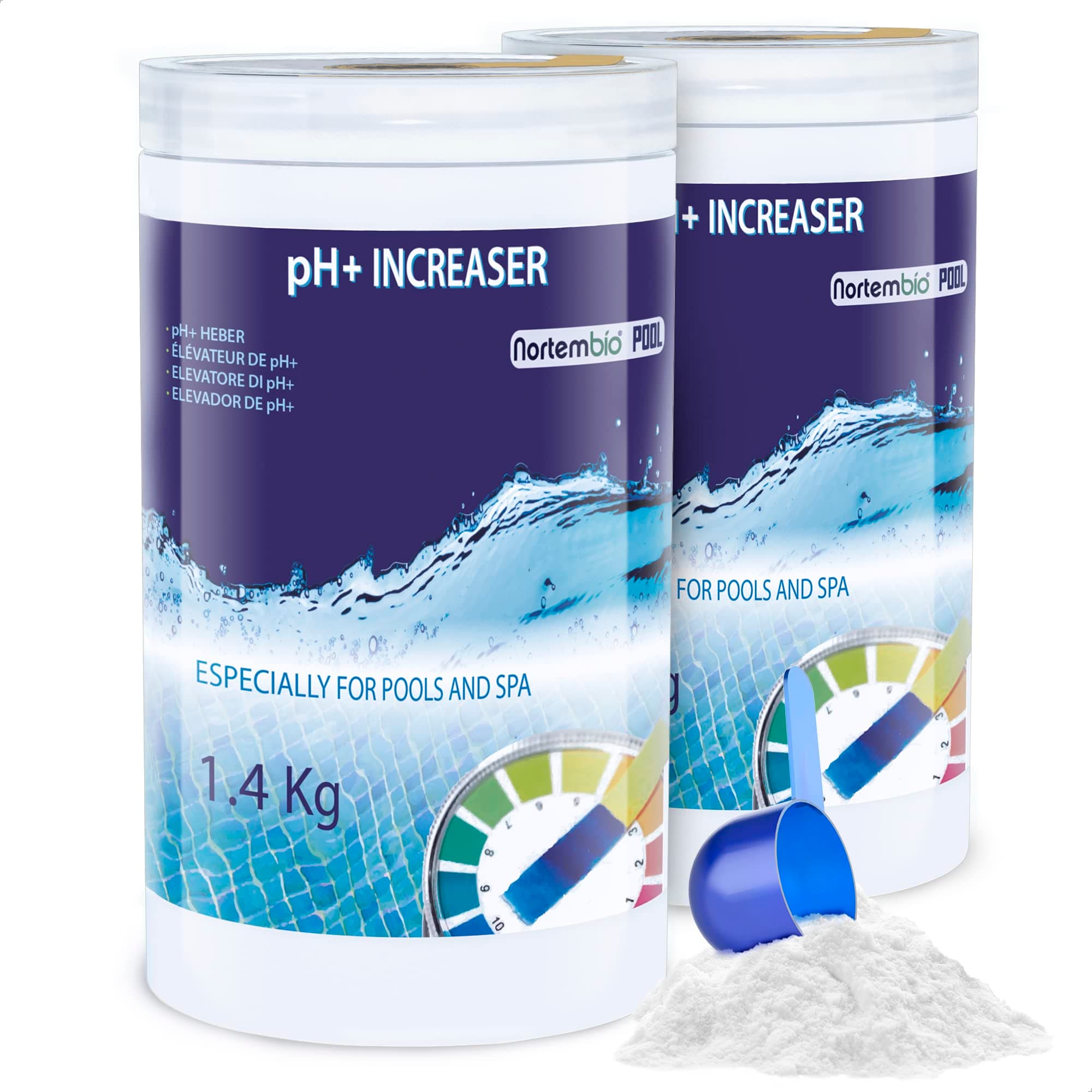 Nortembio Pool pH+ Plus 2x1.4 Kg, Natural pH Increaser for Swimming Pool and Spa. Improves Water Quality, pH Regulator, Beneficial for Health.