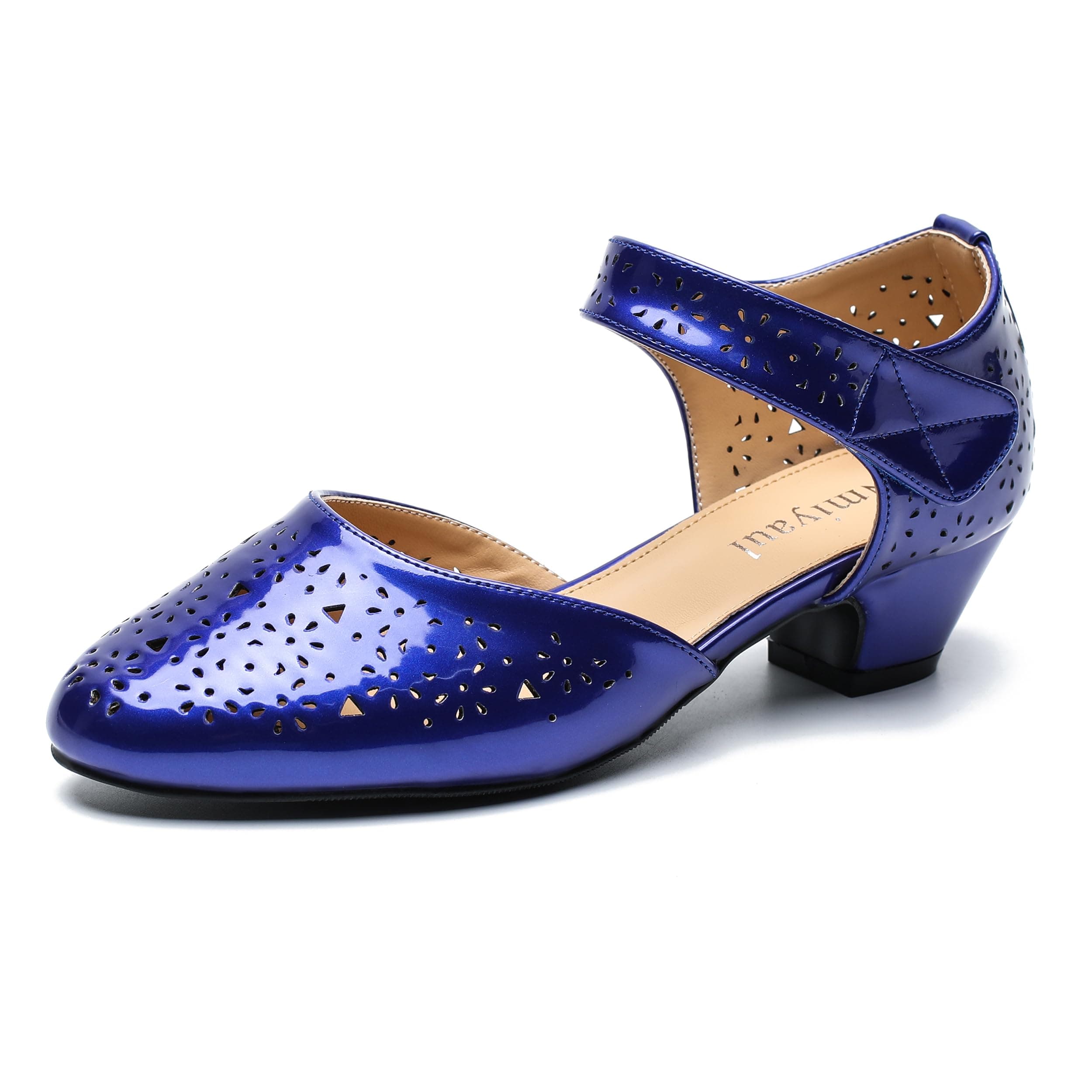 Women's Ankle Strap Cut Out Closed Toe Low Block Heels Pumps Retro Shoes Hook and Loop D'Orsay Comfortable Vintage Dressy Wedding Party Work Church Shoes