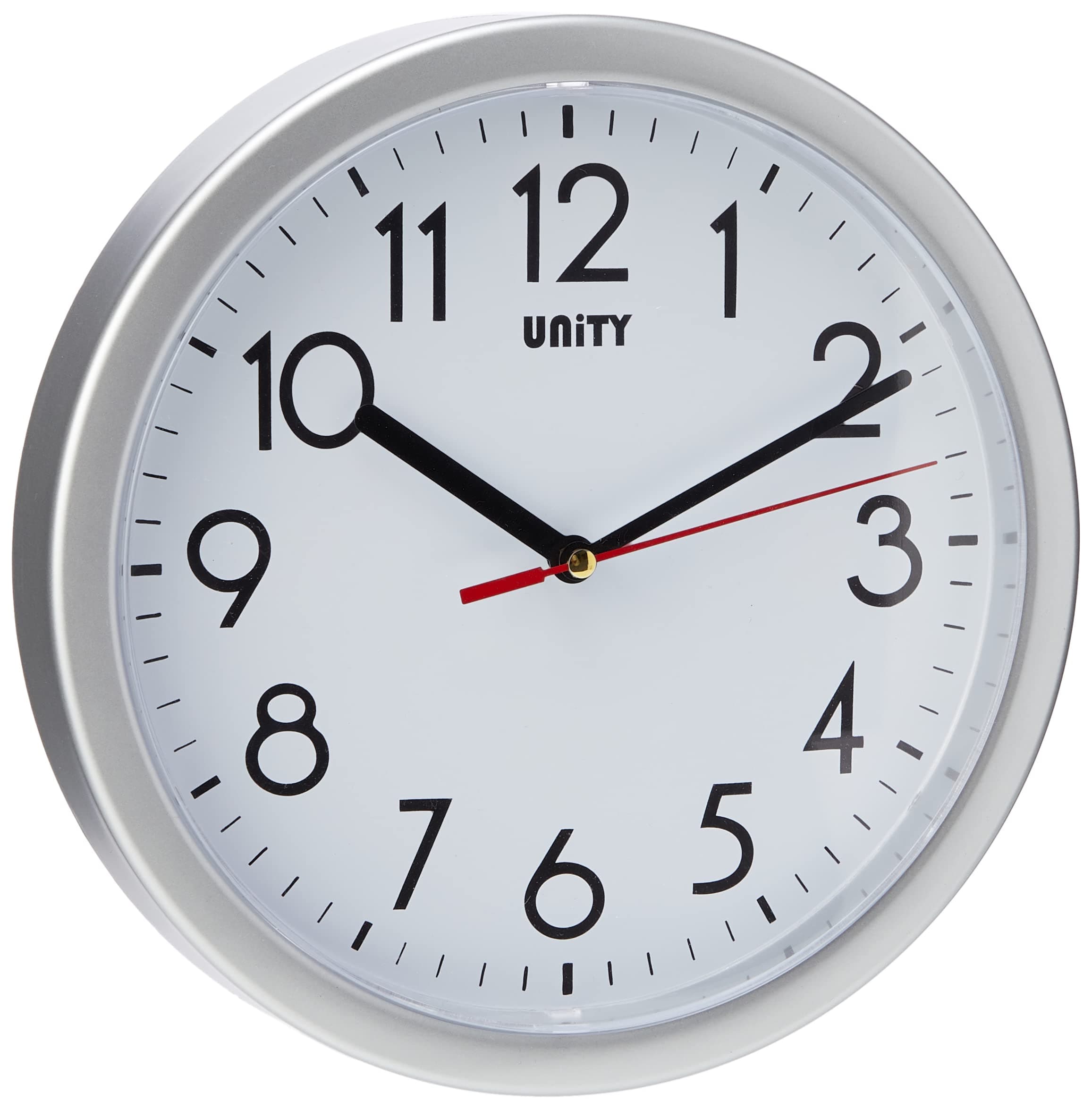 Unity Wall Clock, Hastings, Silent Sweep, Modern, Silver, 22 cm / 8.6-inch