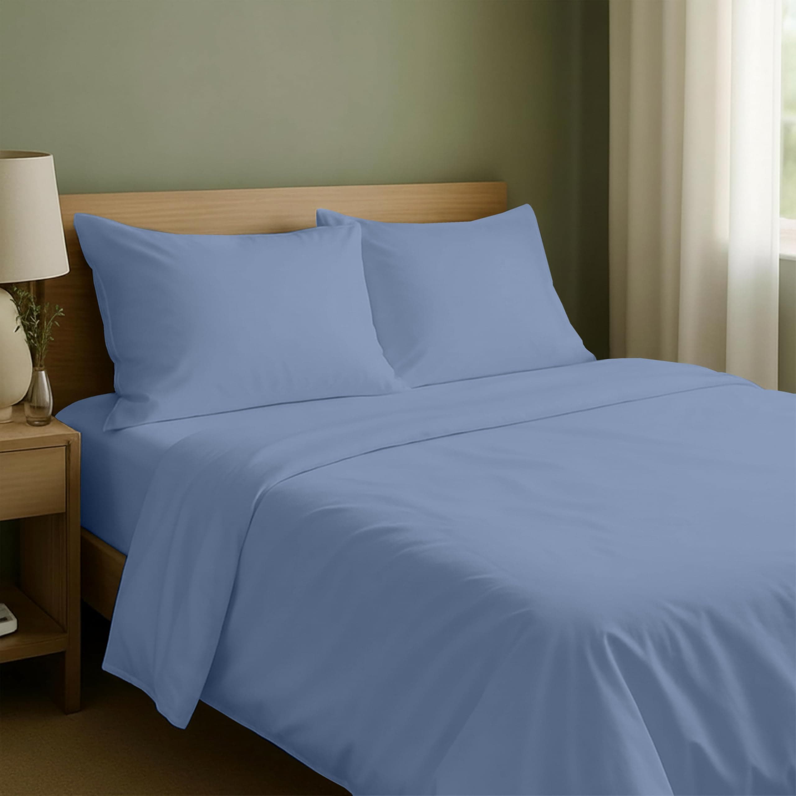 California Design Den Queen Sheet Set - Natural 100% Cotton Sheets Queen Size Bed Set with Deep Pockets, Soft Sateen Weave, Breathable and Durable Bedding (Blue Hydrangea)