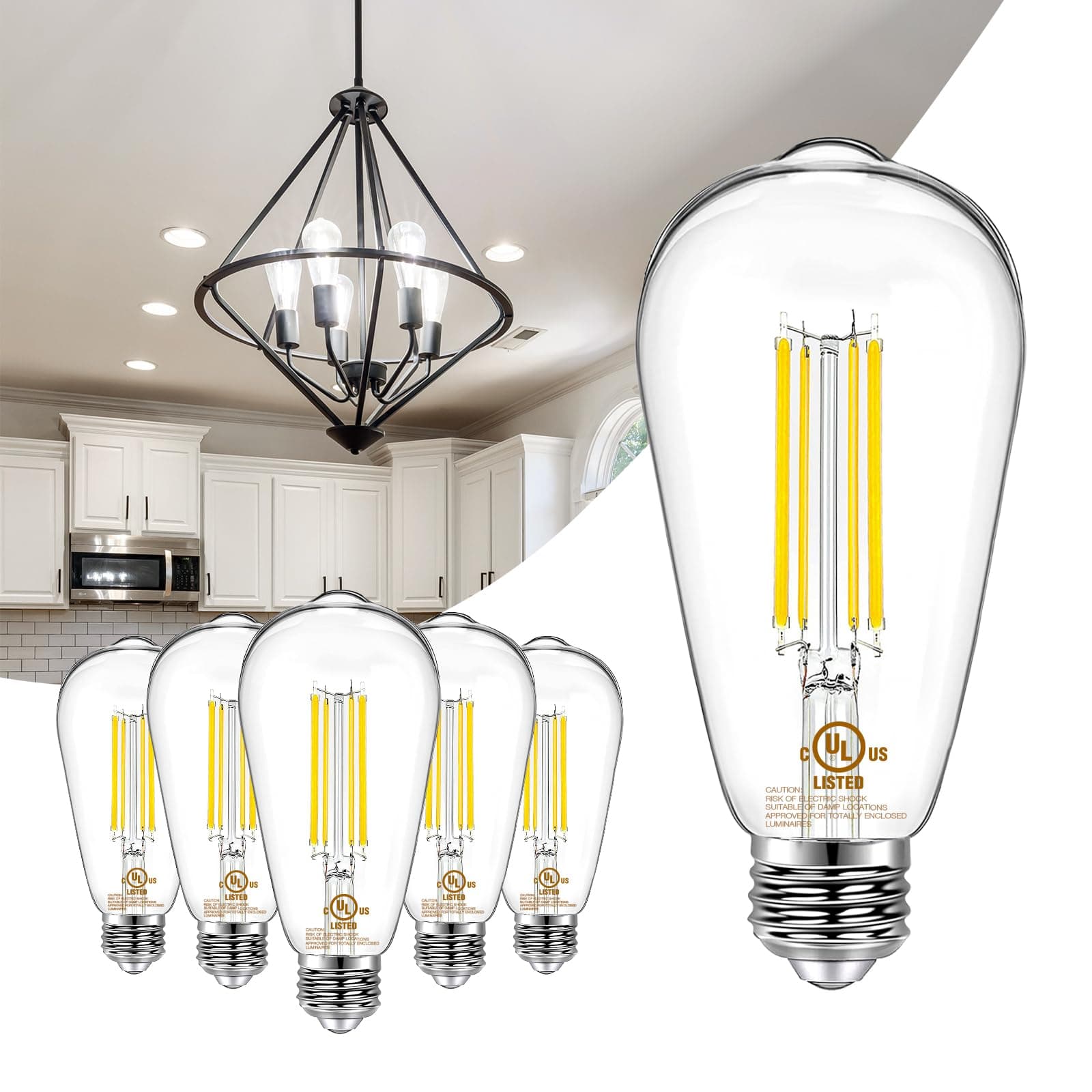 DAYBETTER 6 Pack Vintage LED Edison Bulbs, E26 Led Bulb 60W Equivalent, Dimmable Led Light Bulbs, High Brightness 800 LM Neutral White 4000K, ST58 Antique Filament Bulbs, Clear Glass Style for Home