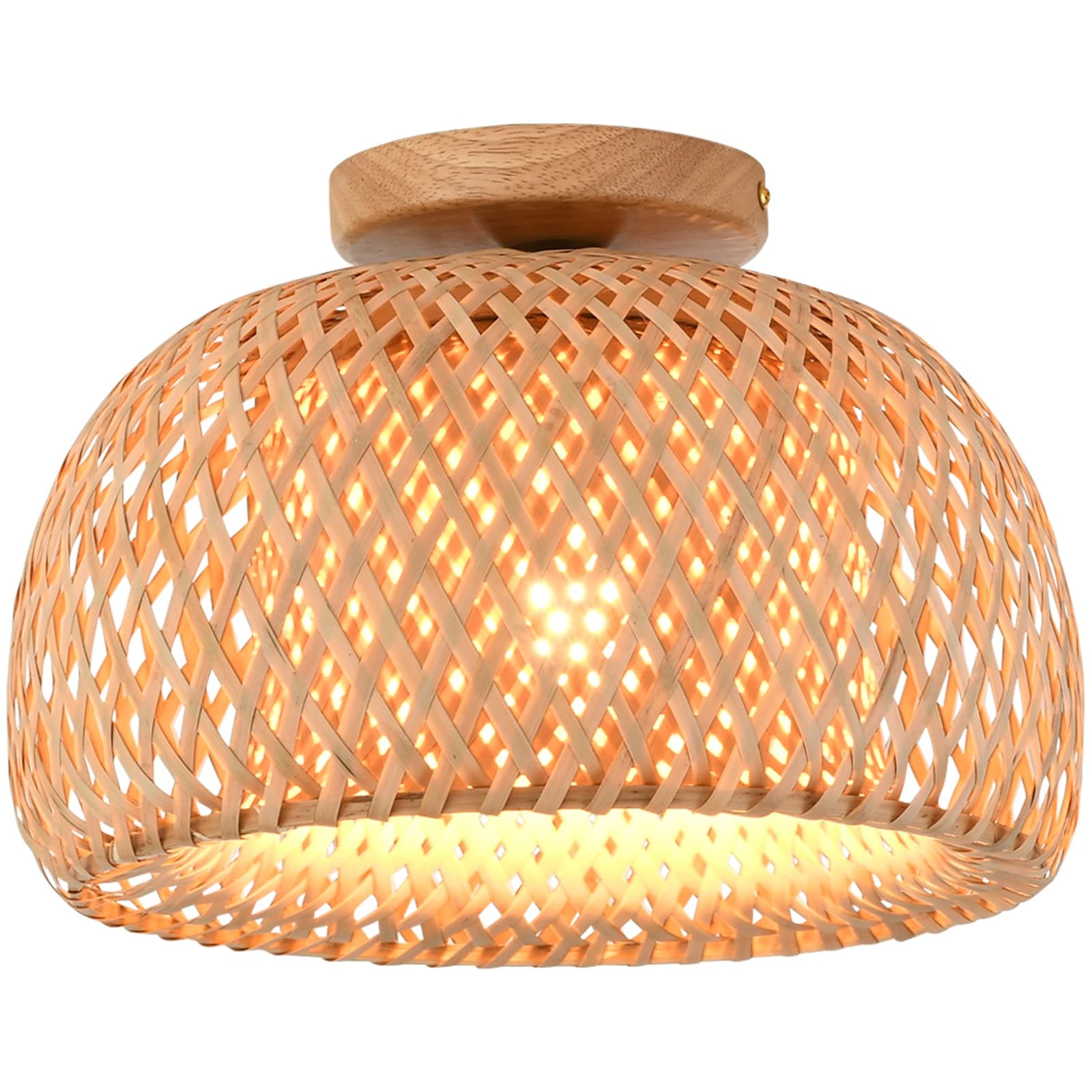 Capslpad Rattan Semi Flush Mount Ceiling Light,Bamboo Wicker Ceiling Light Fixture,Handmade Boho Rattan Light Fixtures Ceiling,Farmhouse Light Fixtures for Bedroom Nursery Hallway Corridor Passway