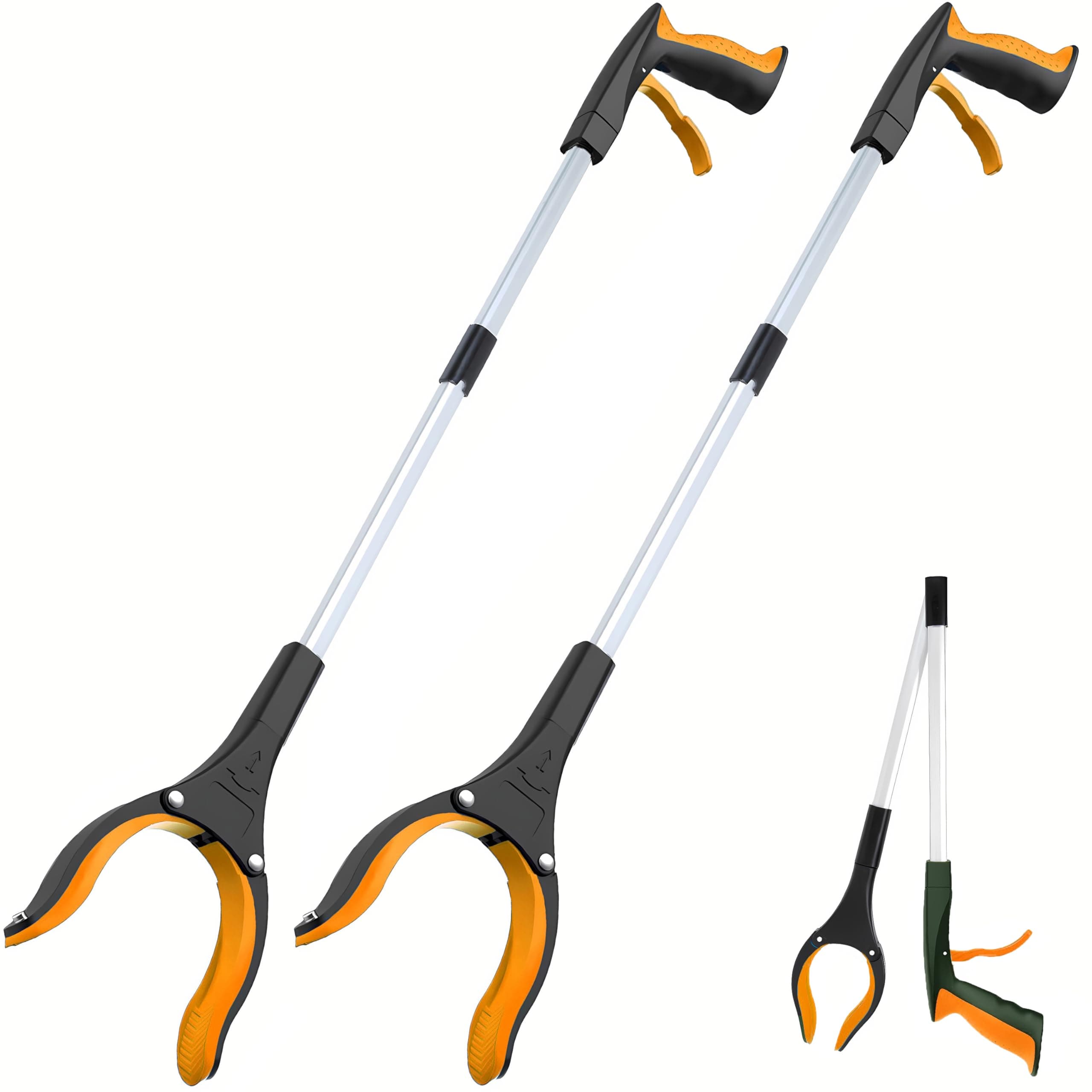 Grabber Reacher Tool - 32” Extra Long Foldable Gripper and Reaching Tool - Heavy Duty Pick Up Stick Grabbers for Seniors, Trash, Surgery Recovery Must Haves Gifts (Orange*2pc)