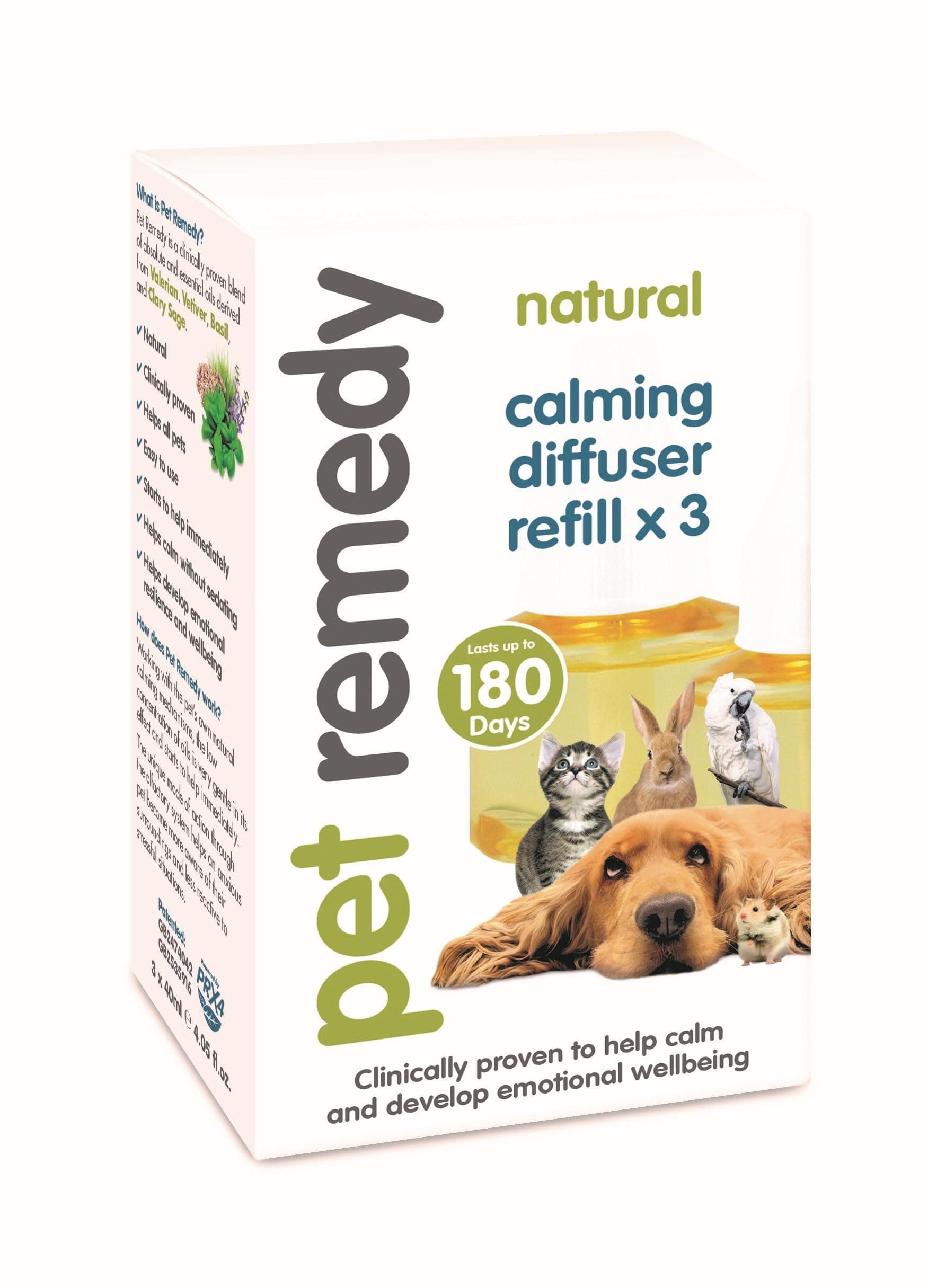 Pet Remedy REFILL Nautual Calming Plug Diffuser - Helps calm and develop emotional wellbeing in all pets. (3 x 40ml (6 Month Supply))
