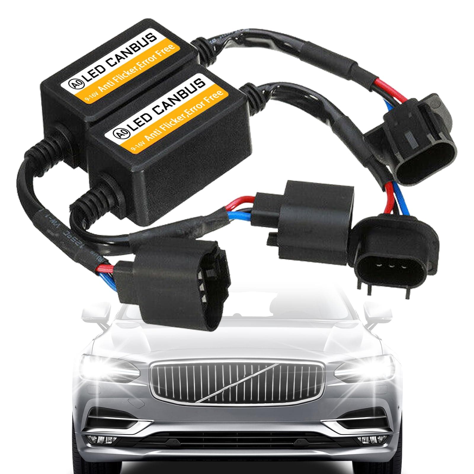 UZZH2PCS H13/9008 LED Headlight Canbus Decoder, Car Warning Error Decoder Canceller Capacitors LED Blinker Resistor Kit, LED Light Bulb Anti Flicker Relay Harness Adapter for Most Cars Trucks SUVs
