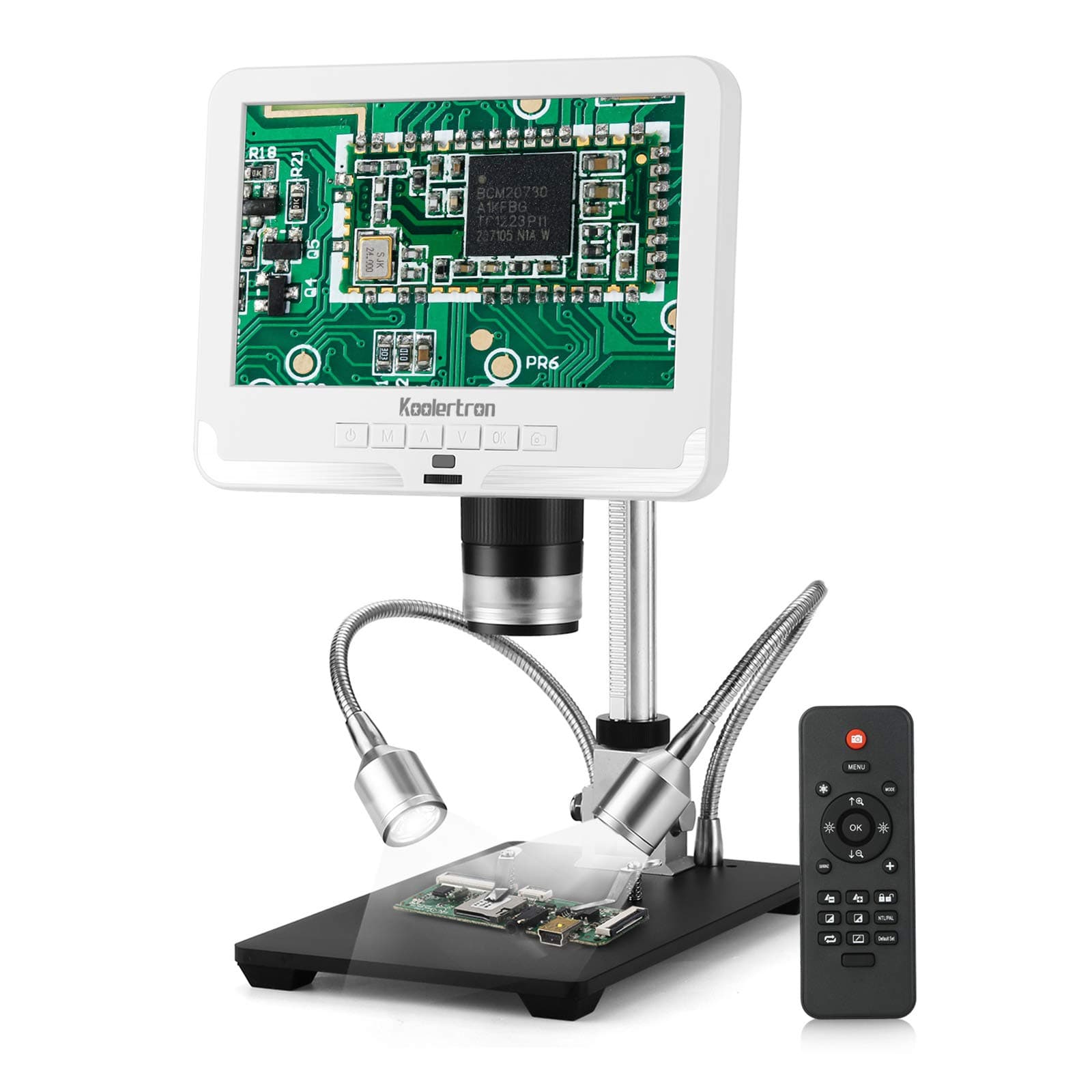 7 inch LCD Digital USB Microscope Angle Adjustable with Remote Control,Koolertron 12MP 1920x1080 30fps Video Recorder Image Flip/Reverse Color/Black & White for Circuit Board Repair Soldering PCB Coin