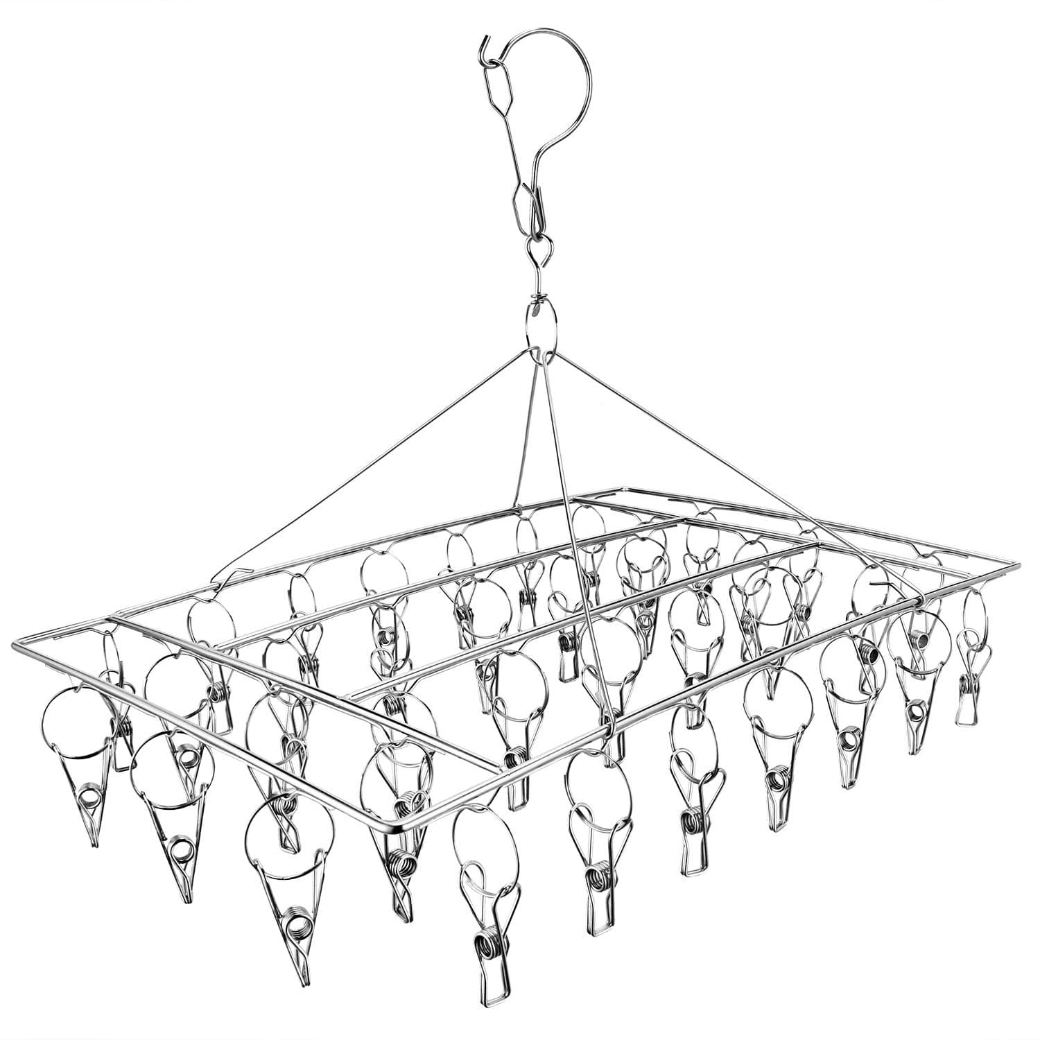 Stainless Steel Sock Drying Rack, Swivel Hook Wind-proof Clothes Hanger Rack for Socks, Underwear, Shoe Insoles, Baby Clothes, Gloves