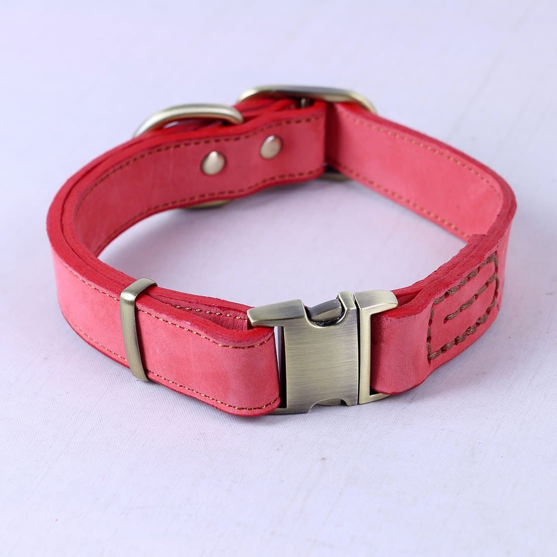 chede Luxury Real Leather Dog Collar- Handmade for Medium and Large Dog Breeds with The Finest Genuine Leather Collar That is Stylish,Soft Strong and Comfortable-Light Red Dog Collar