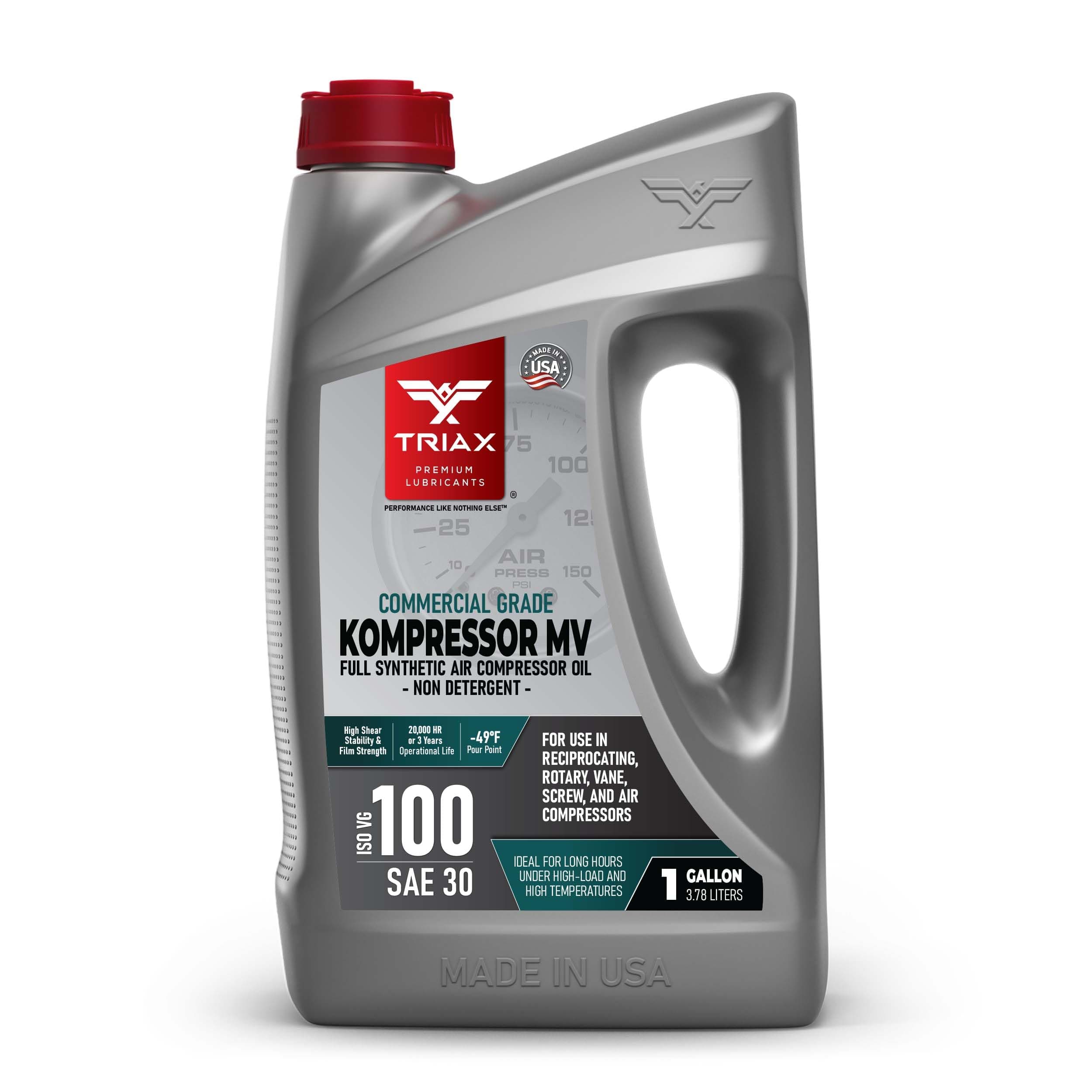 Kompressor ISO 100 SAE 30, Full Synthetic, Multi-Vis Air Compressor Oil | for Rotary, Vane, Screw, and Reciprocal | Commercial Grade | High Temp | Non-Detergent (1 Gallon)