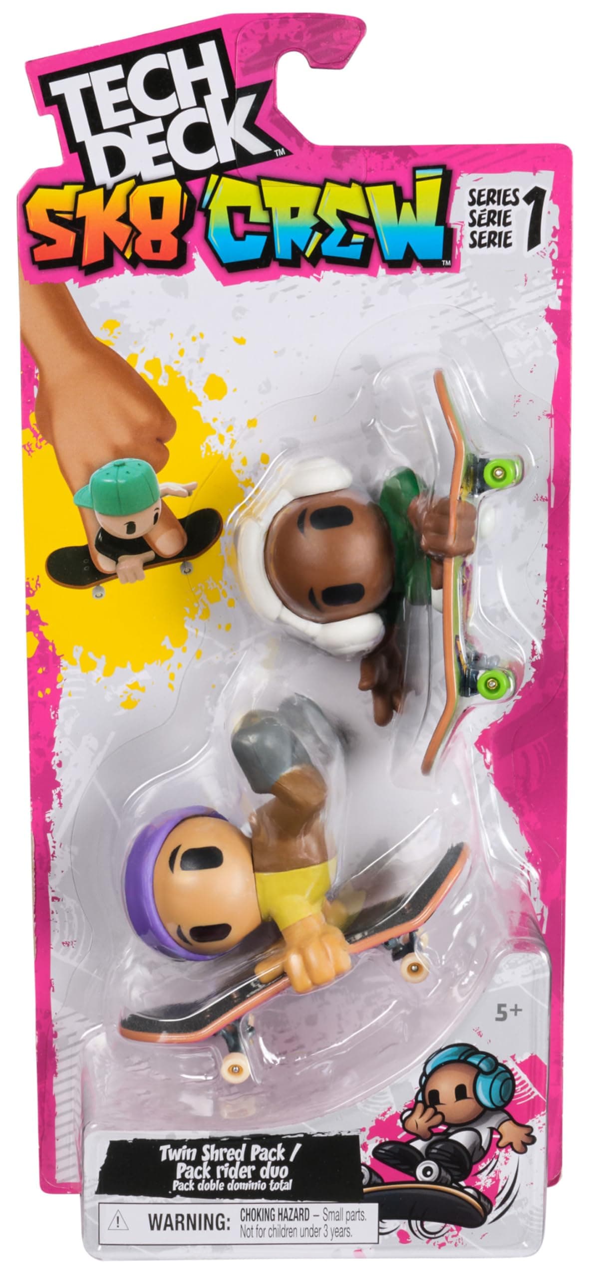 Tech Deck Sk8 Crew, 2-Pack Exclusive Fingerboards with Assistive Figures, Collectible and Customisable Mini Skateboards, Kids’ Toys for Ages 5 and up (Styles May Vary)