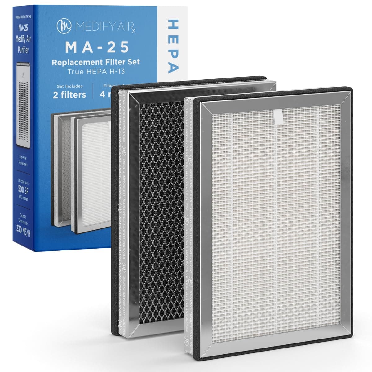 - Medify Air Medify MA-25 Genuine Replacement Filter | for Allergens, Wildfire Smoke, Dust, Odors, Pollen, Pet Dander | 3 in 1 with Pre-Filter, H13 HEPA, and Activated Carbon for 99.9% Removal | 1-Pack