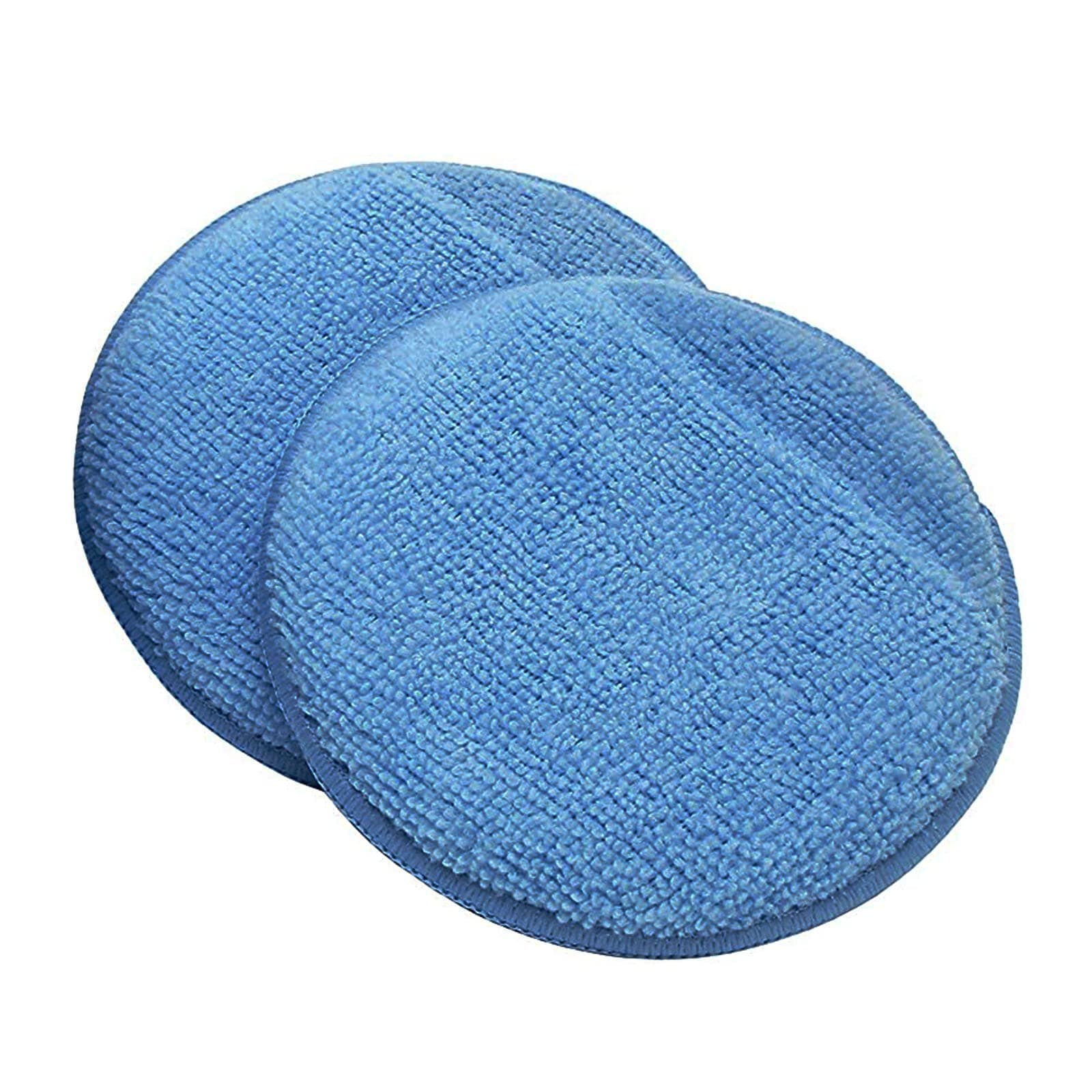 2 Pcs Microfiber Car Wax Applicator and Cleaning Pads with Finger Pockets, Ultra-Soft Microfiber Wax Applicator Pads, Blue