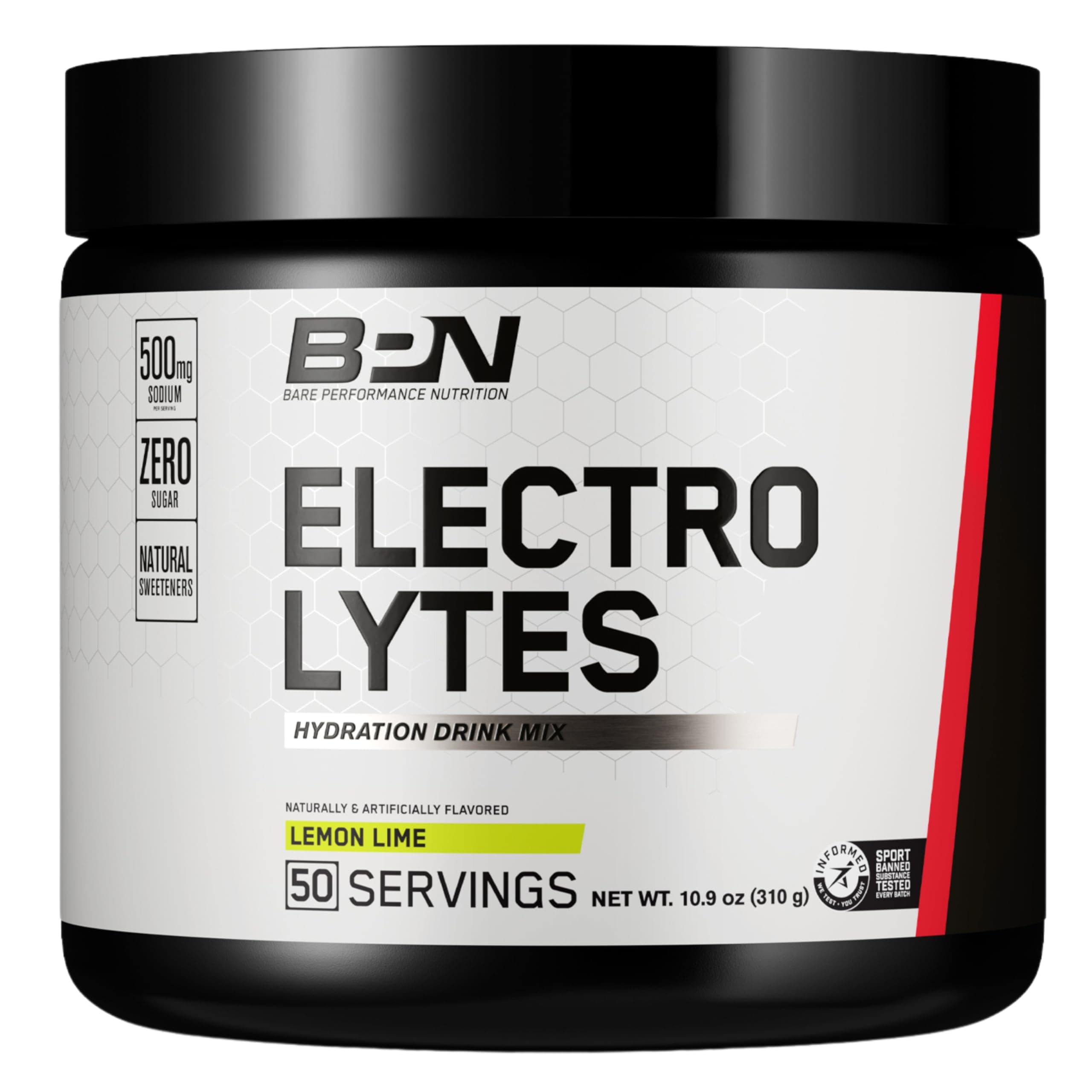 BPN Electrolytes Hydration Drink Mix | Sugar Free Electrolyte Powder | 500mg Sodium per Serving | Naturally Sweetened | Lemon Lime, 50 Servings