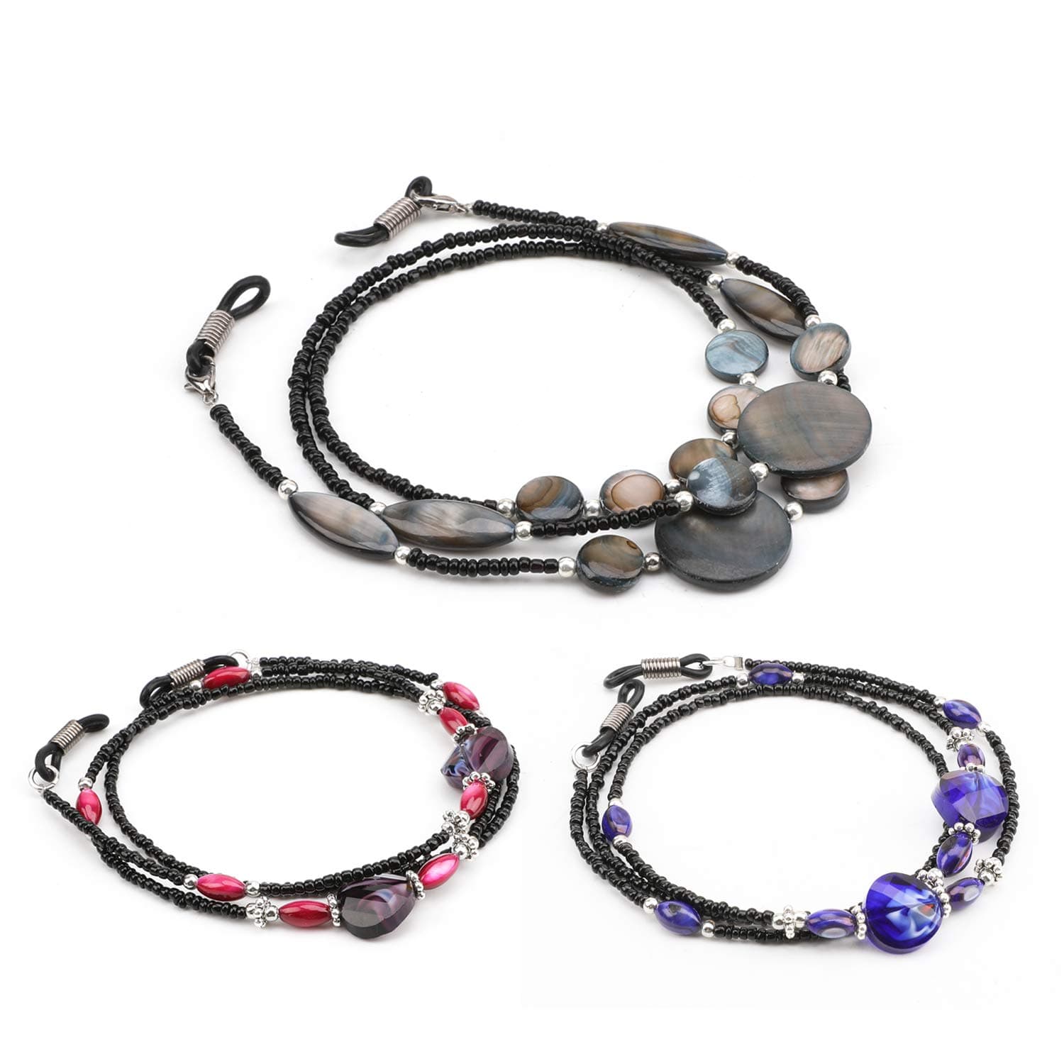 Hifot3pcs Eyegl Chain, Shell Sungl Chain Bead Gl Strap Adjustable Eyewear Retainer Anti-Slip Spectacle Chain Gl Neck Chain for Women Ladies