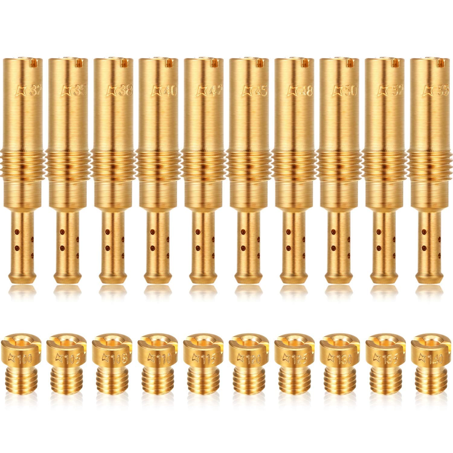 20 Pieces Carburetor Main Jet Kit, Include 10 Pieces Carburetor Main Jet and 10 Pieces Slow Pilot Jet for PWK Keihin OKO CVK PWM Type