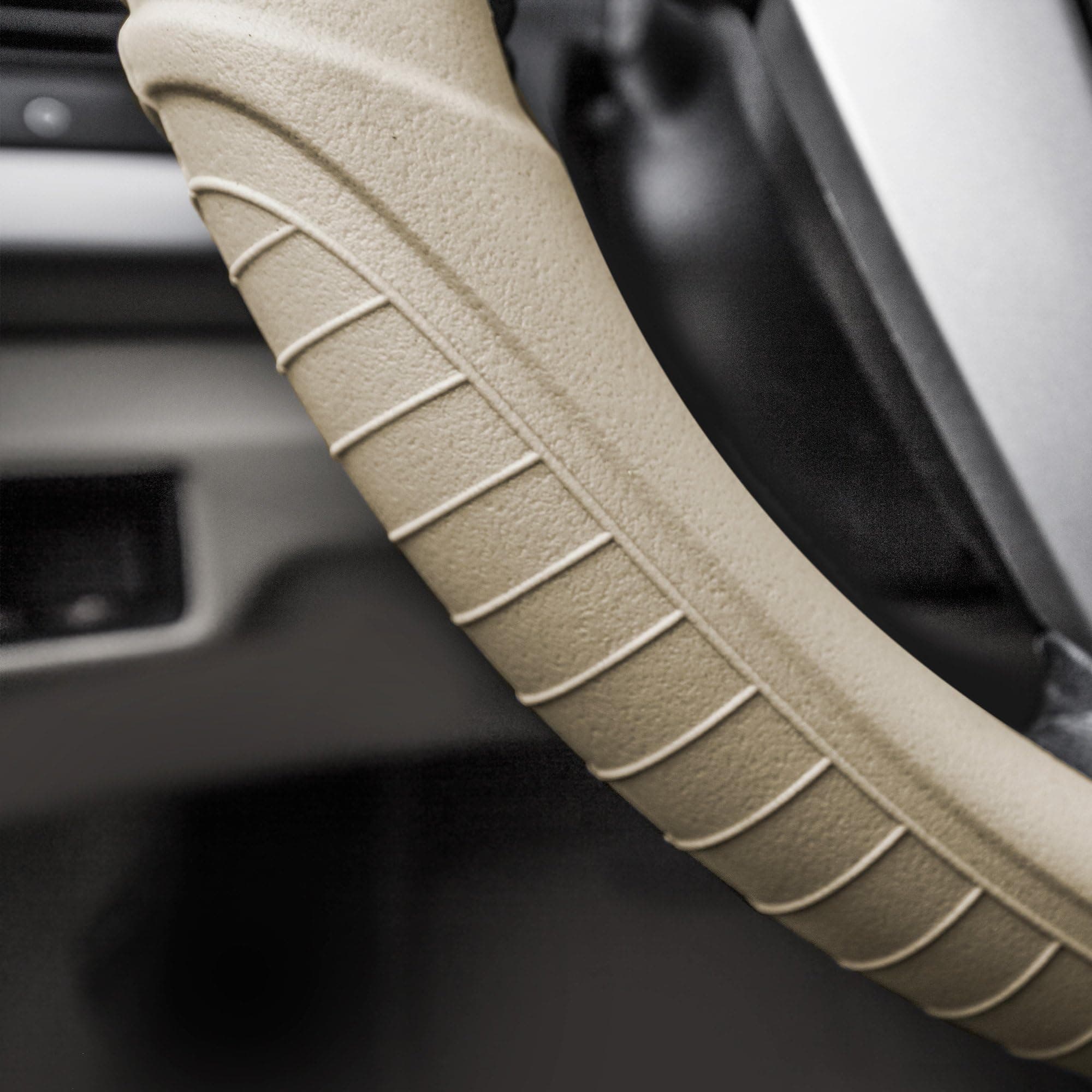 FH Group Universal Fit Silicone with Grip and Pattern Massaging Grip Steering Wheel Cover Fits Most Cars, SUVs, Trucks, and Vans Beige