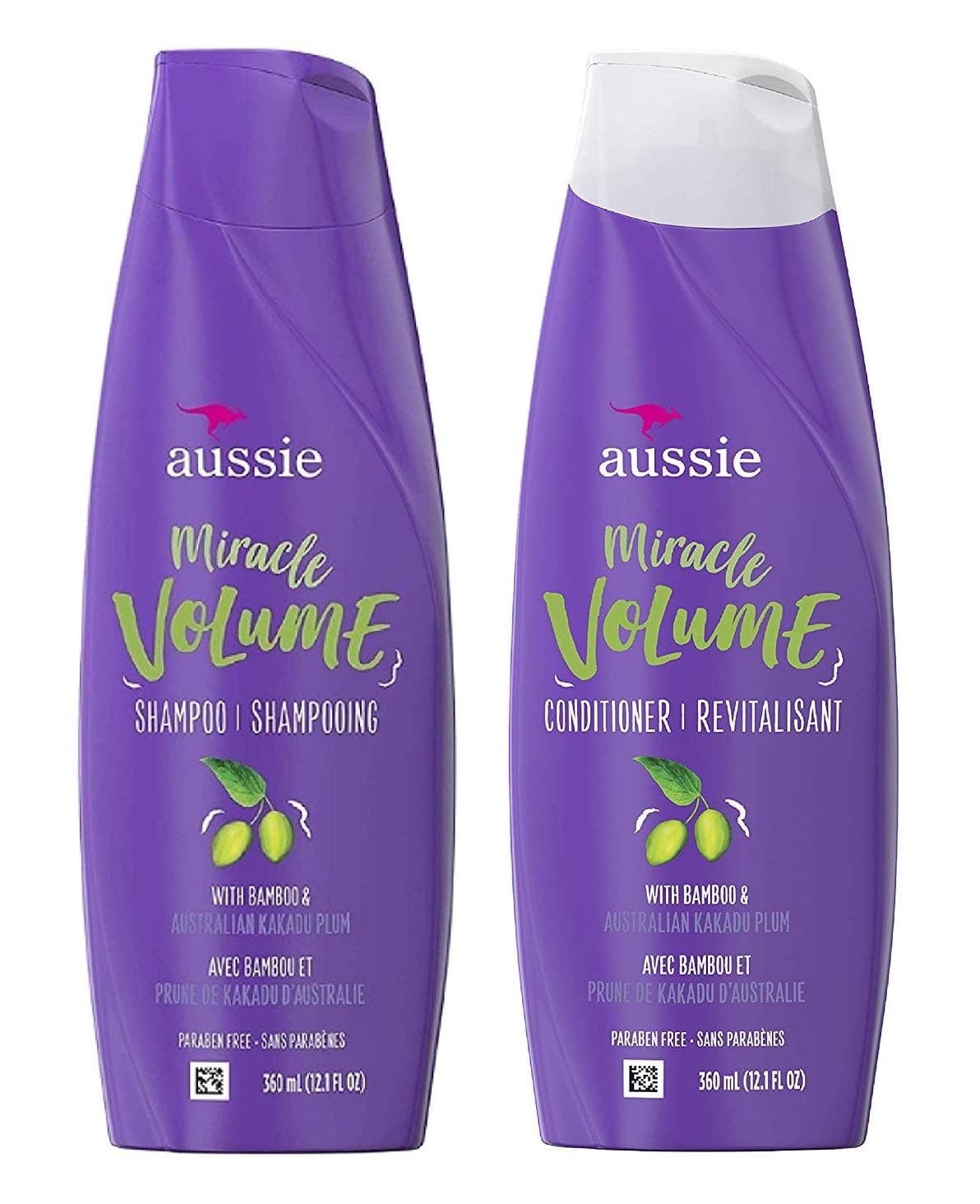 AussieMiracle Volume Shampoo & Conditioner, 360ml each - Bundle Pack - For Fine Hair - Paraben-Free - With Bamboo & Australian Kakadu Plum
