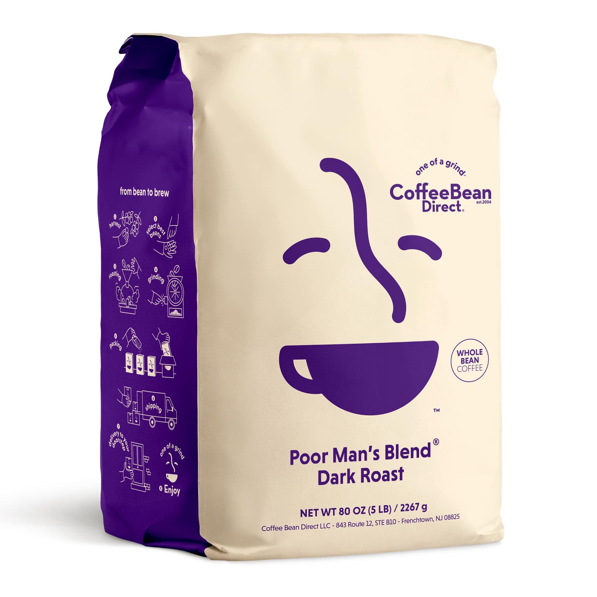 Coffee Bean DirectPoor Man's Blend® Dark Roast, Whole Bean Coffee, Dark Roast, 5 Pound Bag (Pack of 1)
