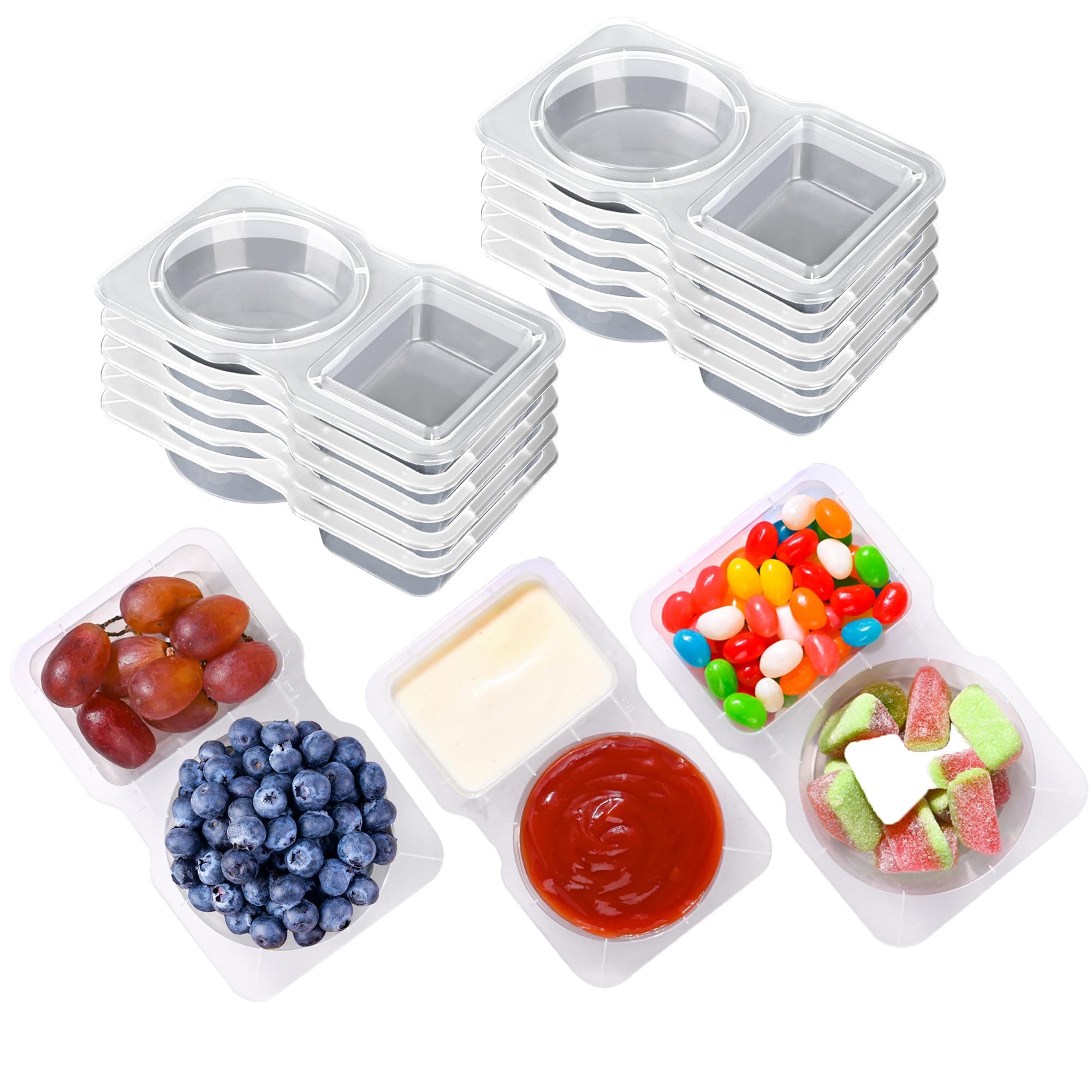 RXRRXR 10PCS Double Compartment Condiment Container With Lids - Reusable Snack Pack Containers for Take-out Sauces