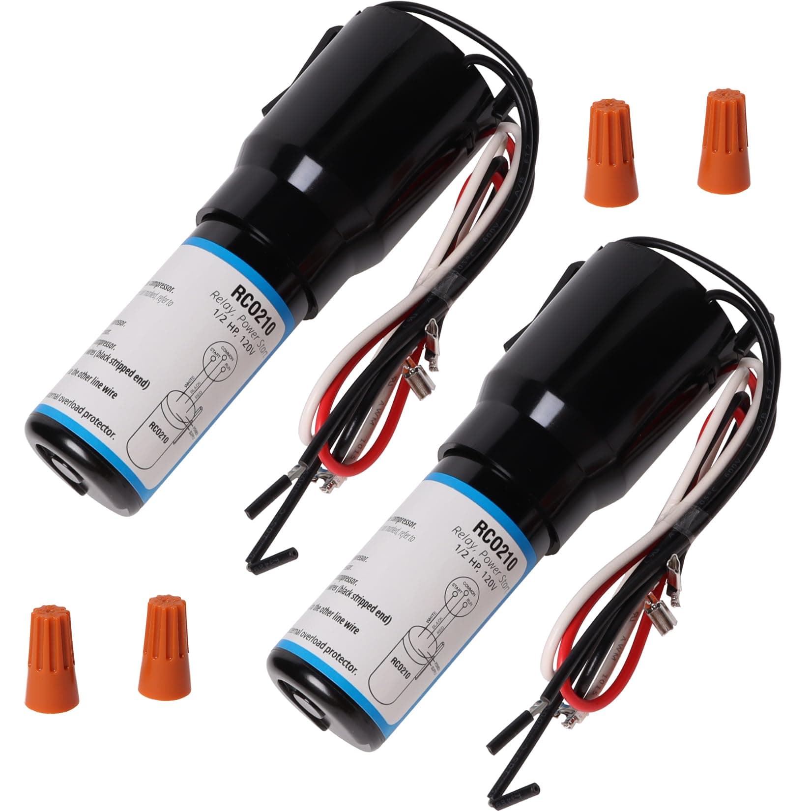 2 Pack RCO210 3 in 1 Hard Start Capacitor Replacement Part, Solid State Relay Overload & Start Capacitor Combination 1/12 hp- 1/2 hp Compressors Voltage 120VAC