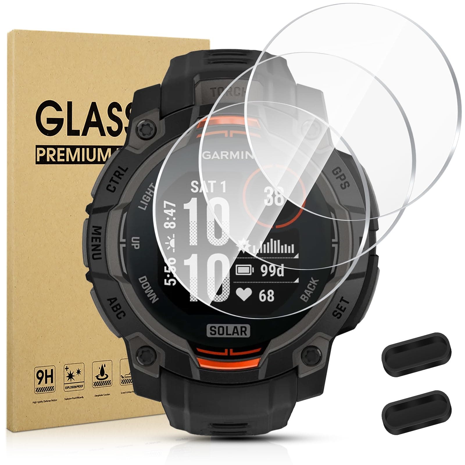 Suoman 3-pack for Garmin instinct 3 45mm AMOLED/Solar Screen Protector, Charger Port + [Anti Scratch] 9H Tempered Glass Protective Film
