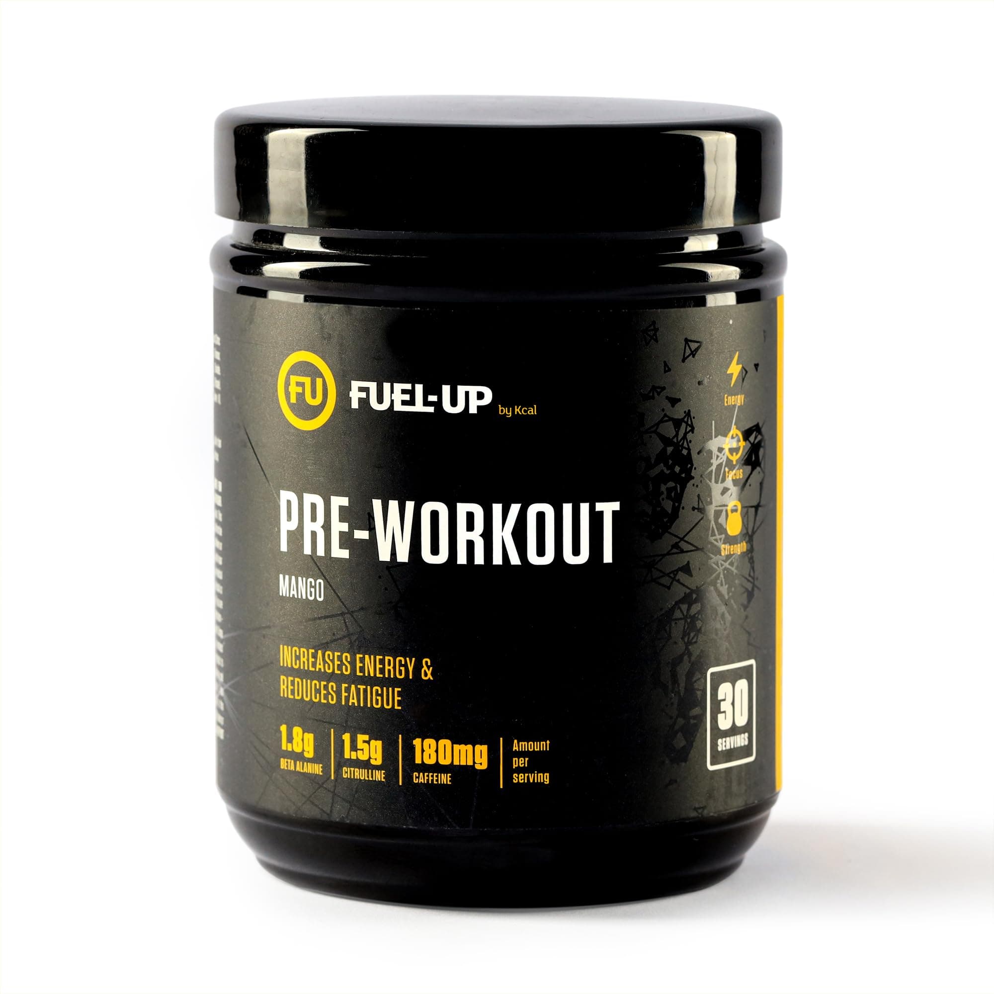 Pre-Workout Supplement for Energy, Focus & Endurance | Mango | 1.8g Beta Alanine, 1.5g Citrulline, 180mg Caffeine | 30 Servings (300g) | FUEL-UP by Kcal