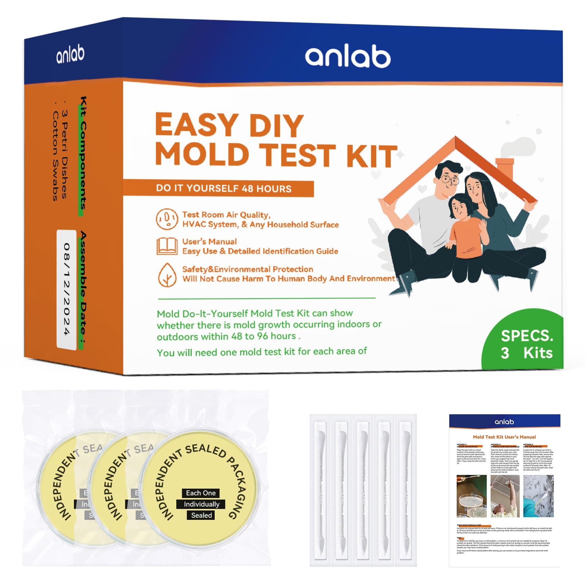 Mold Test Kit for Home - Do It Yourself Home Mold Detector | Test HVAC System | Home Surfaces | Indoor Air Quality Testing Kit - Identification Guide Included - Sealed Separately (Items of 3)