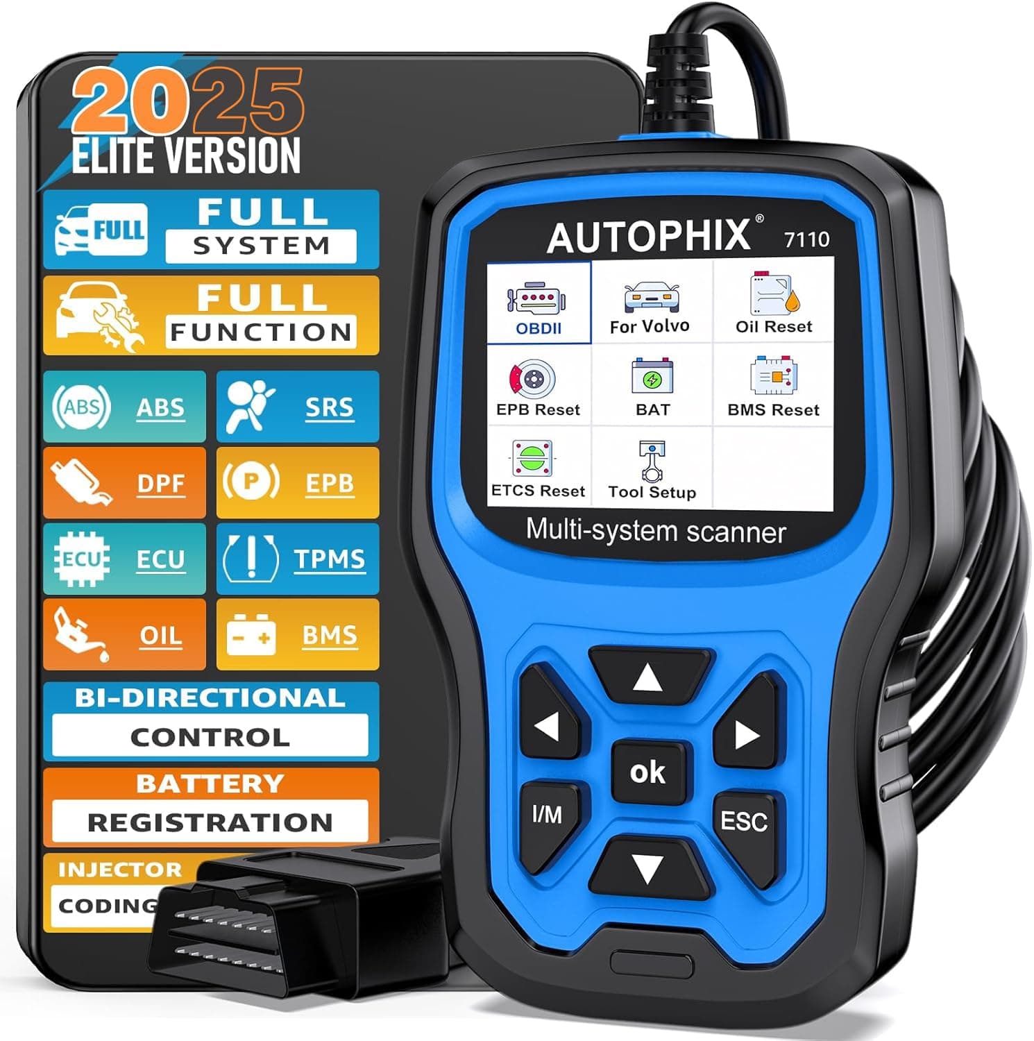 AUTOPHIX 7110 Full Systems Diagnostic Scan Tool Car Code Reader Full Function OBD2 Scanner with Oil EPB ABS SRS SAS TMPS BAT BAS Fuel Pump Battery Registration Tool Fit for All Volvo After 1996