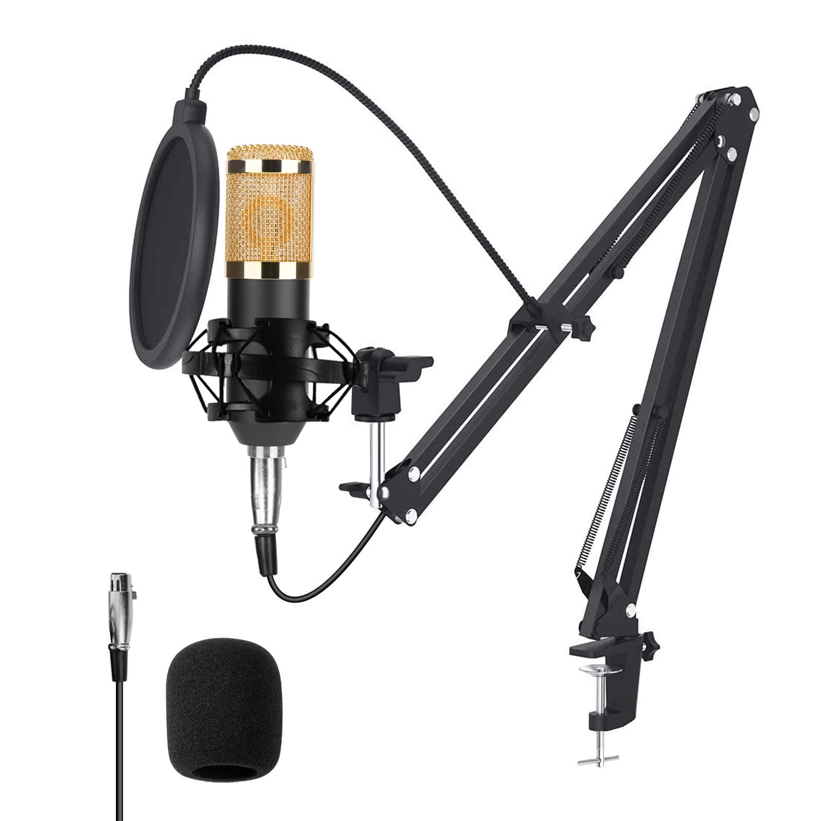 – USB microphone, BM800 condenser microphone arm stand pop filter foam cap set for studio recording
