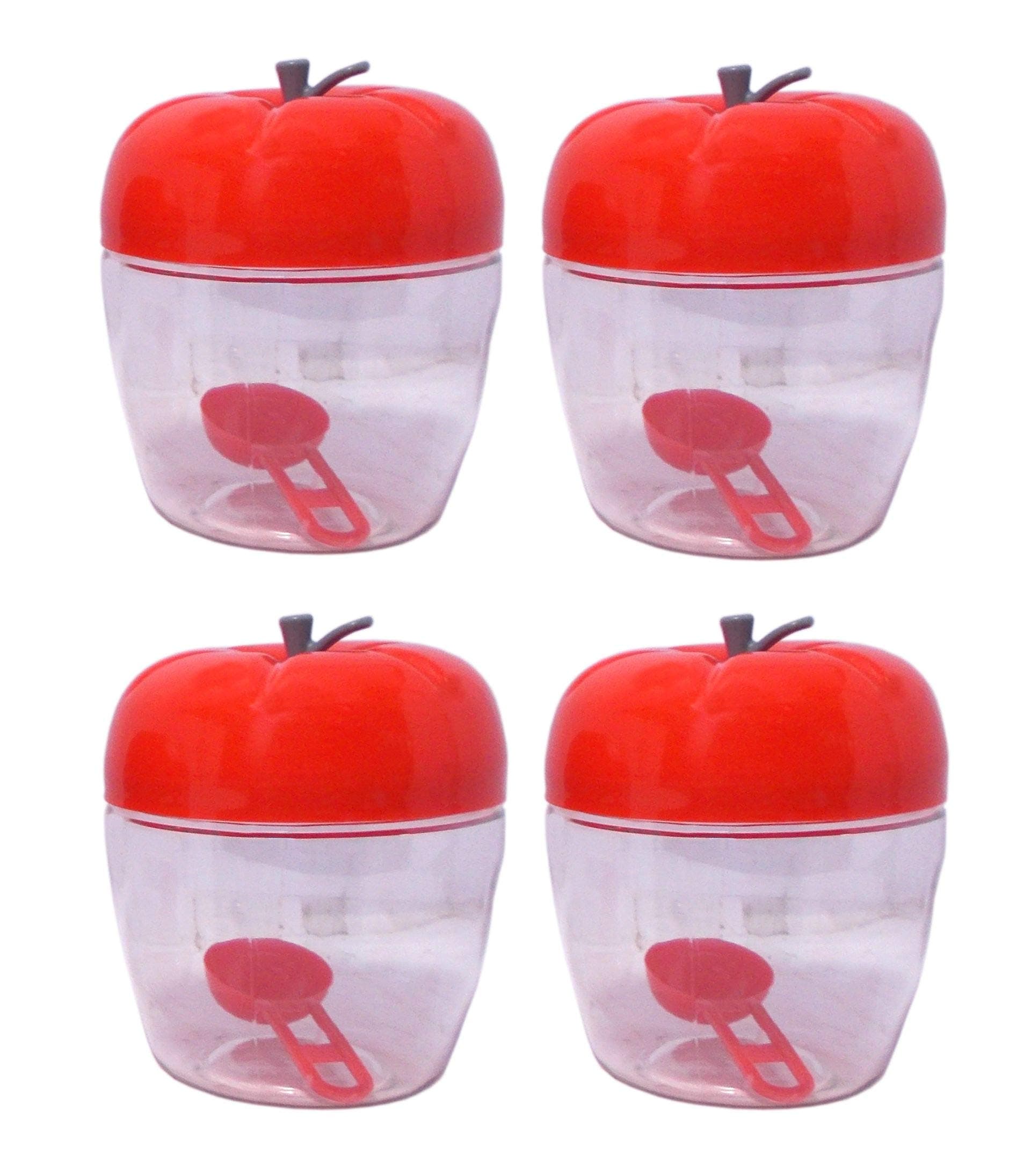 Apple Shape 4 Piece Set Kitchen Storage Jar Round Container Airtight 1200ML Food Grade for Pickle/Sauce/Chutney/Mukhvas/Chocolate/Dryfruit/Pulses Gift Box Set (Red)