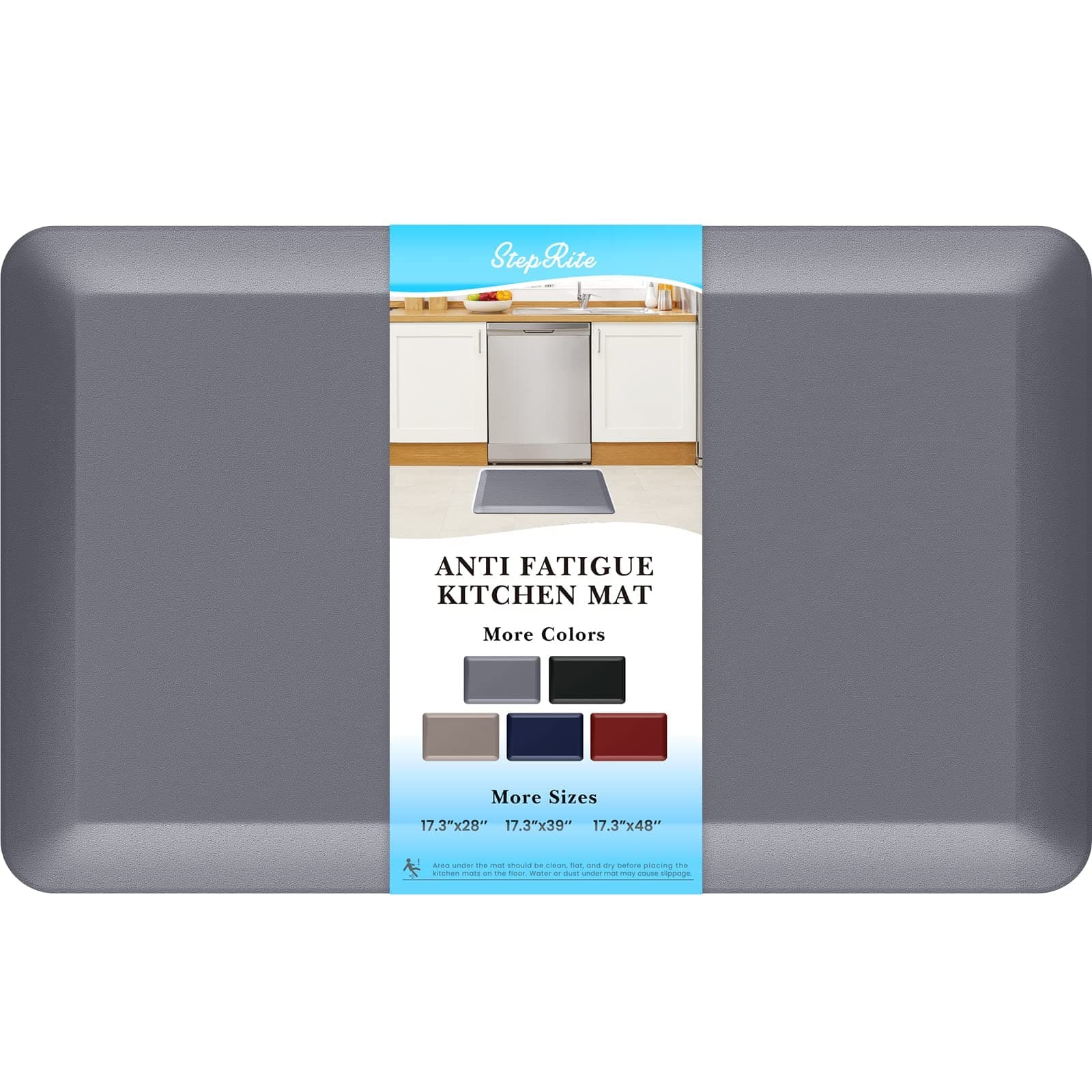 StepRite 4/5 Inch Thick Kitchen Mat Anti Fatigue Mat Kitchen Rugs Kitchen Decor Non-Slip, Stain Resistant, Waterproof Kitchen Mats Desk Mat for Kitchen, Office, Workshop, Grey, 17' x 28'