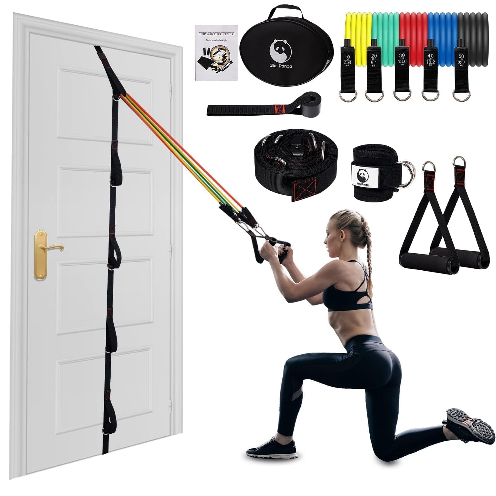 Slim Panda Door Anchor Strap for Resistance Bands - Multi-Point Resistance Band Door Anchor with 5 Stainless D-Rings - Heavy Duty Home Gym Attachment - Fits Doors up to 8FT
