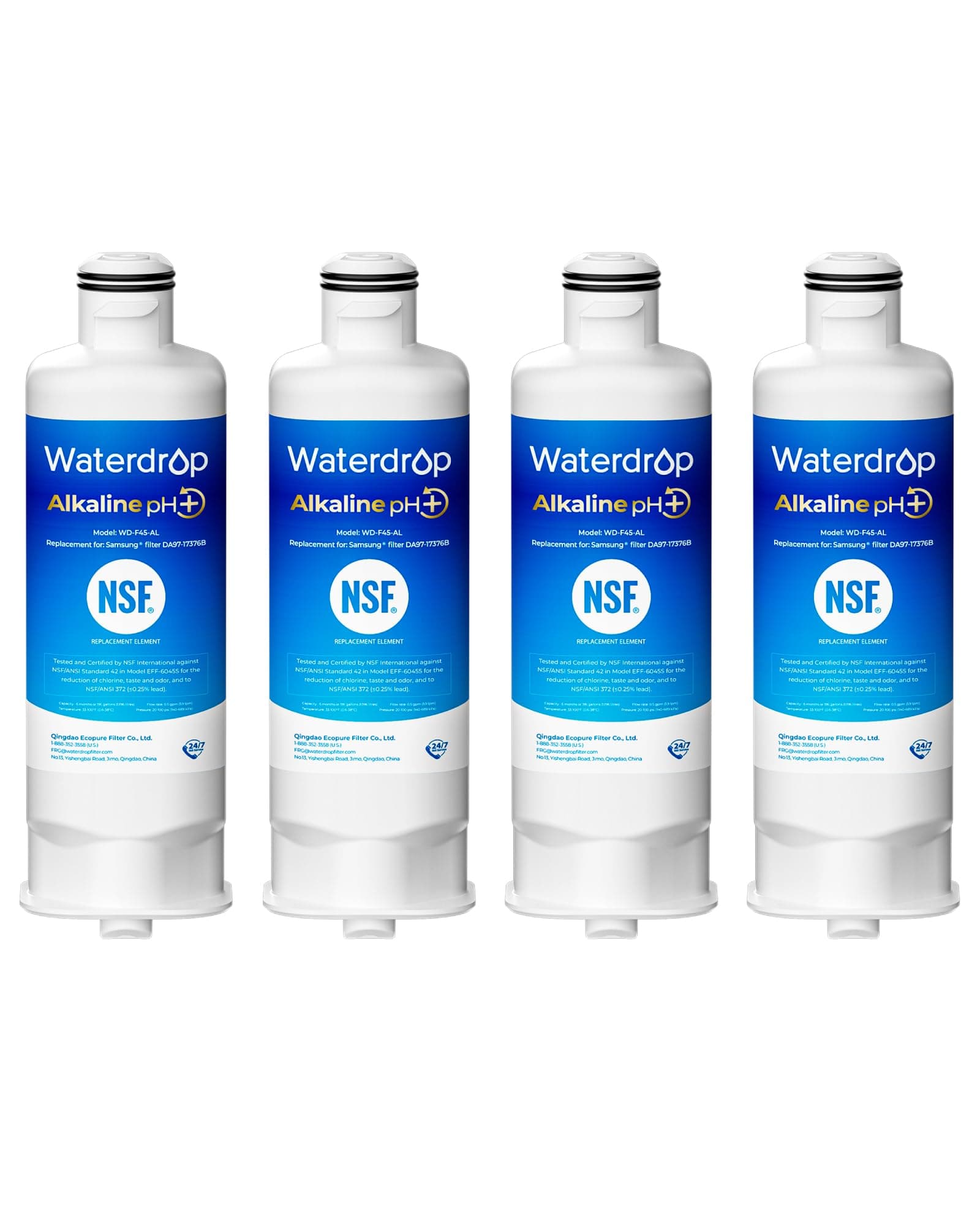 Waterdrop Alkaline DA97-17376B Water Filter, Enhances pH, Replacement for HAF-QIN/EXP, DA97-08006C, RF28R7201SR, RF28R7351SG, WD-F45-AL, 4 Filters