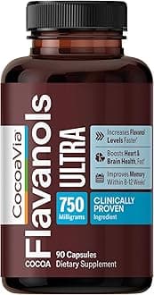 CocoaVia Ultra 750mg Cocoa Flavanols – Heart & Brain Support, Memory & Blood Circulation Booster, High Flavanol Cocoa for Nitric Oxide, Energy & Oxygen Boost, Vegan, Gluten-Free, 30-Day Supply