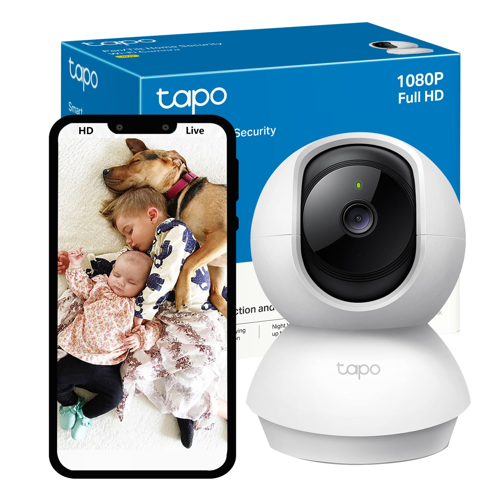 TP-Link Tapo Pan/Tilt Smart Security Camera, Indoor CCTV, 360 Rotational Views, Works with Alexa&Google Home, No Hub Required, 1080p, 2-Way Audio, Night Vision, SD Storage, Device Sharing (TC70)