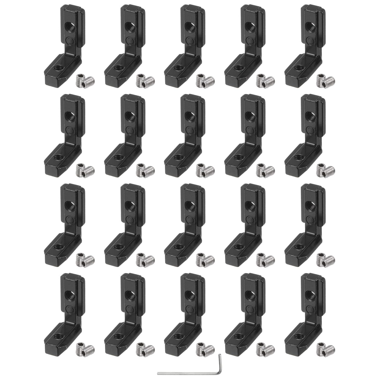 uxcell20 Pcs T Slot L-Shape Interior Inside Corner Connector with M6 Screws and Wrench for 3030 Series Aluminum Extrusion Profile, Slot 8mm, Black