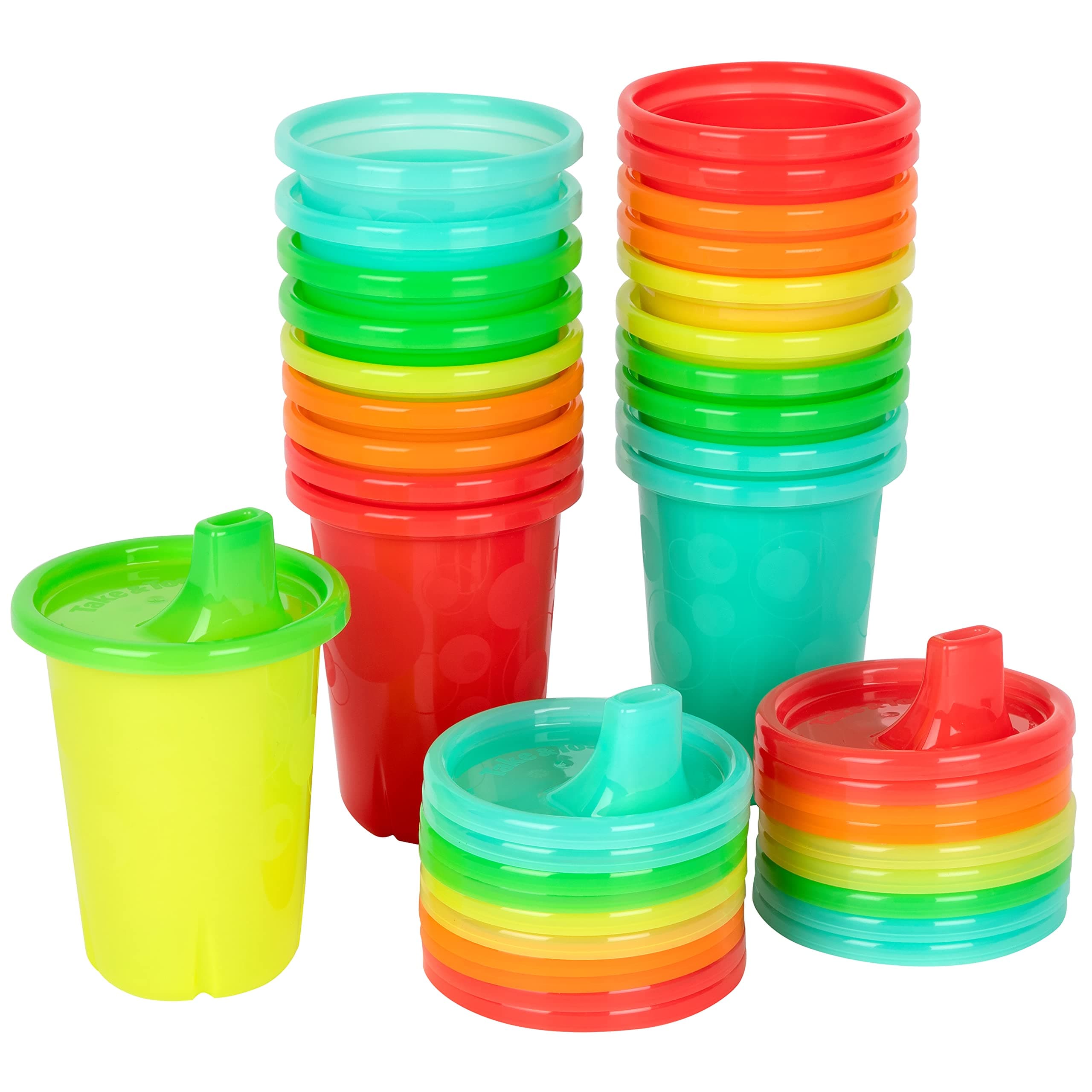 Take & Toss Spill Proof Sippy Cups - Rainbow Party Pack - Reusable Toddler Cups - Kids Cups and Snap On Lids for Ages 9 Months and Up - 20 Count