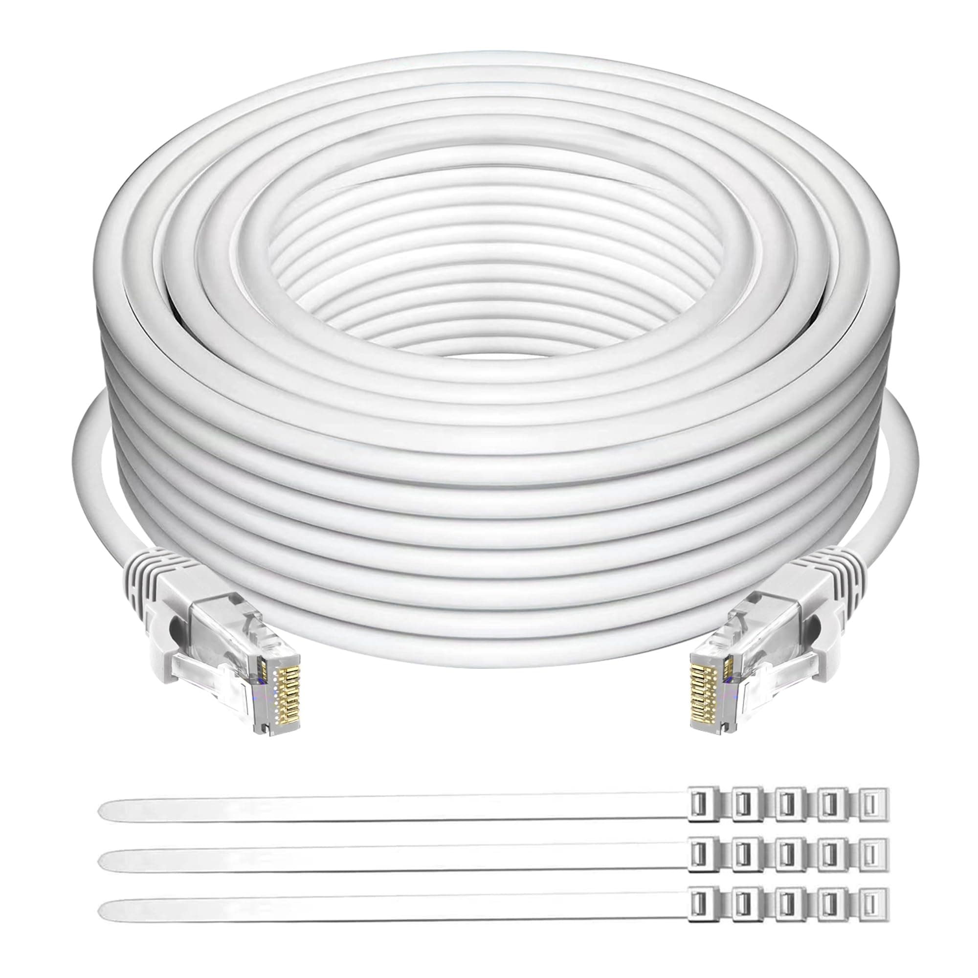 Adoreen Cat 6 Ethernet Cable 15 Ft-White, High Speed Long Internet Network Cable(6 Colors to Select) Soft Flexible Sturdy, POE, RJ45 Cat 5 5e Patch Cable Cord, Tangle-Free Tight Connection+15 Ties