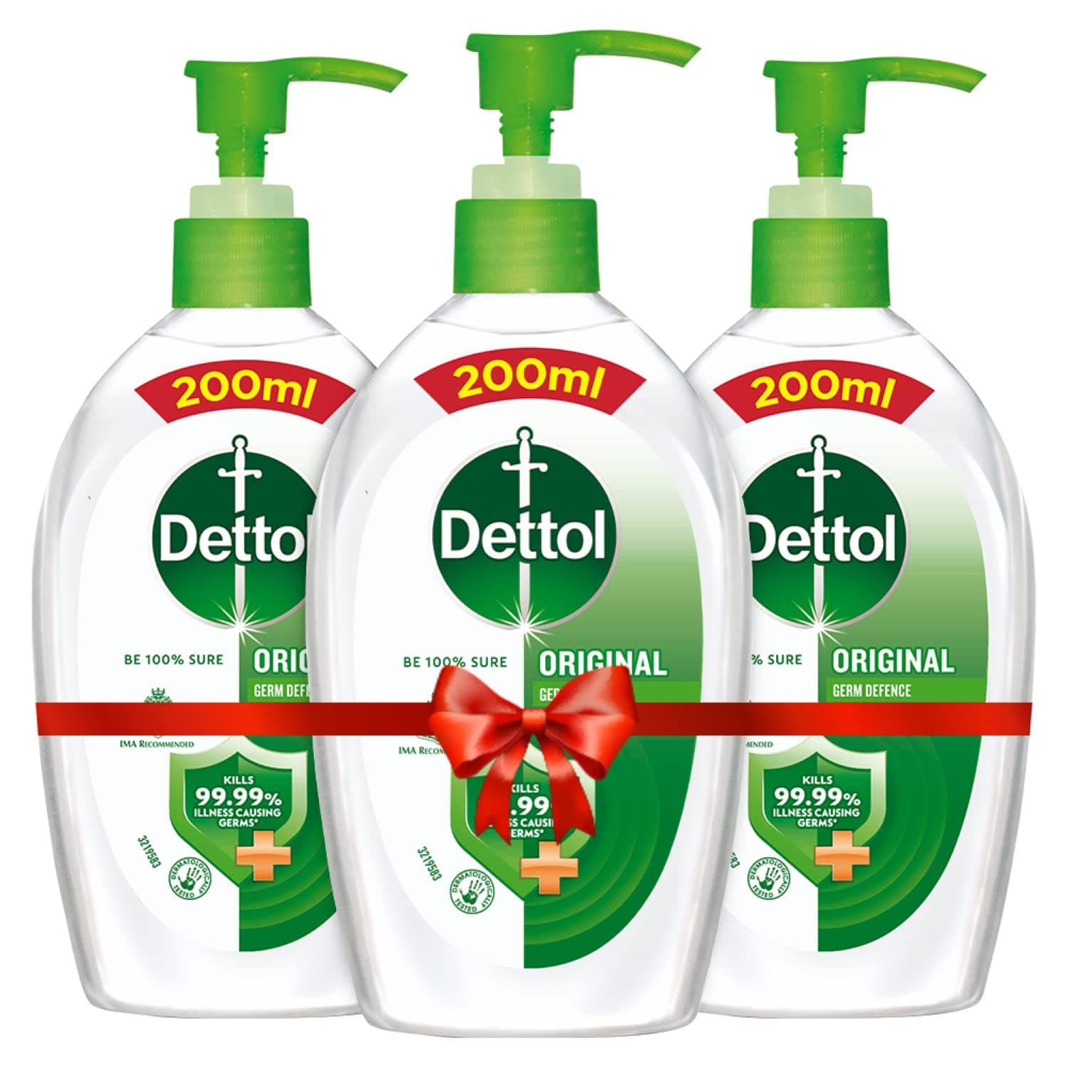 Original Germ Protection Alcohol based Hand Sanitizer Pump, 200ml (Pack of 3)