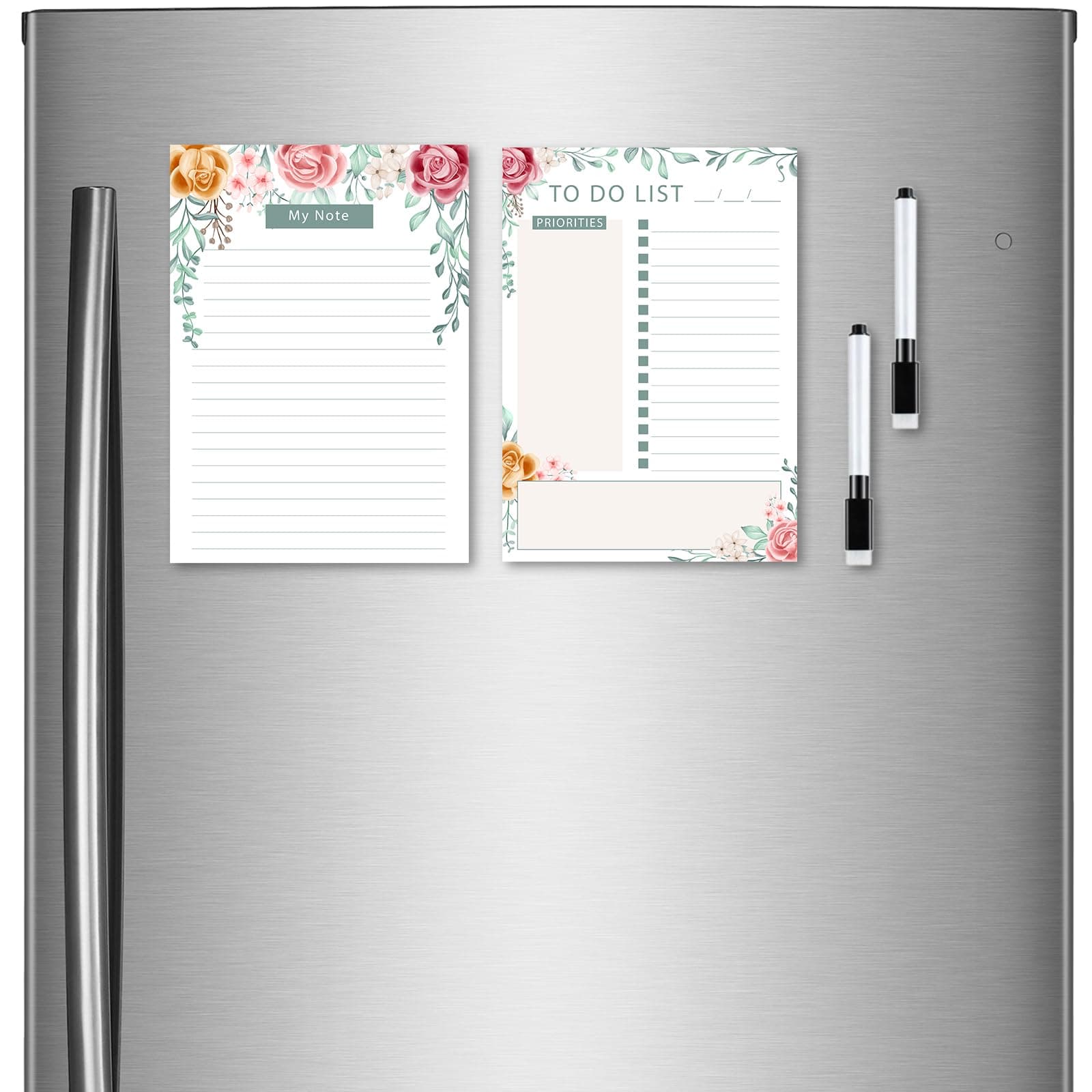 Windup Magnetic to Do List Notes List Combo (15cm X 21cm) – Reusable Dry-Erase - Free Magnetic Marker Pen A5 -Set D