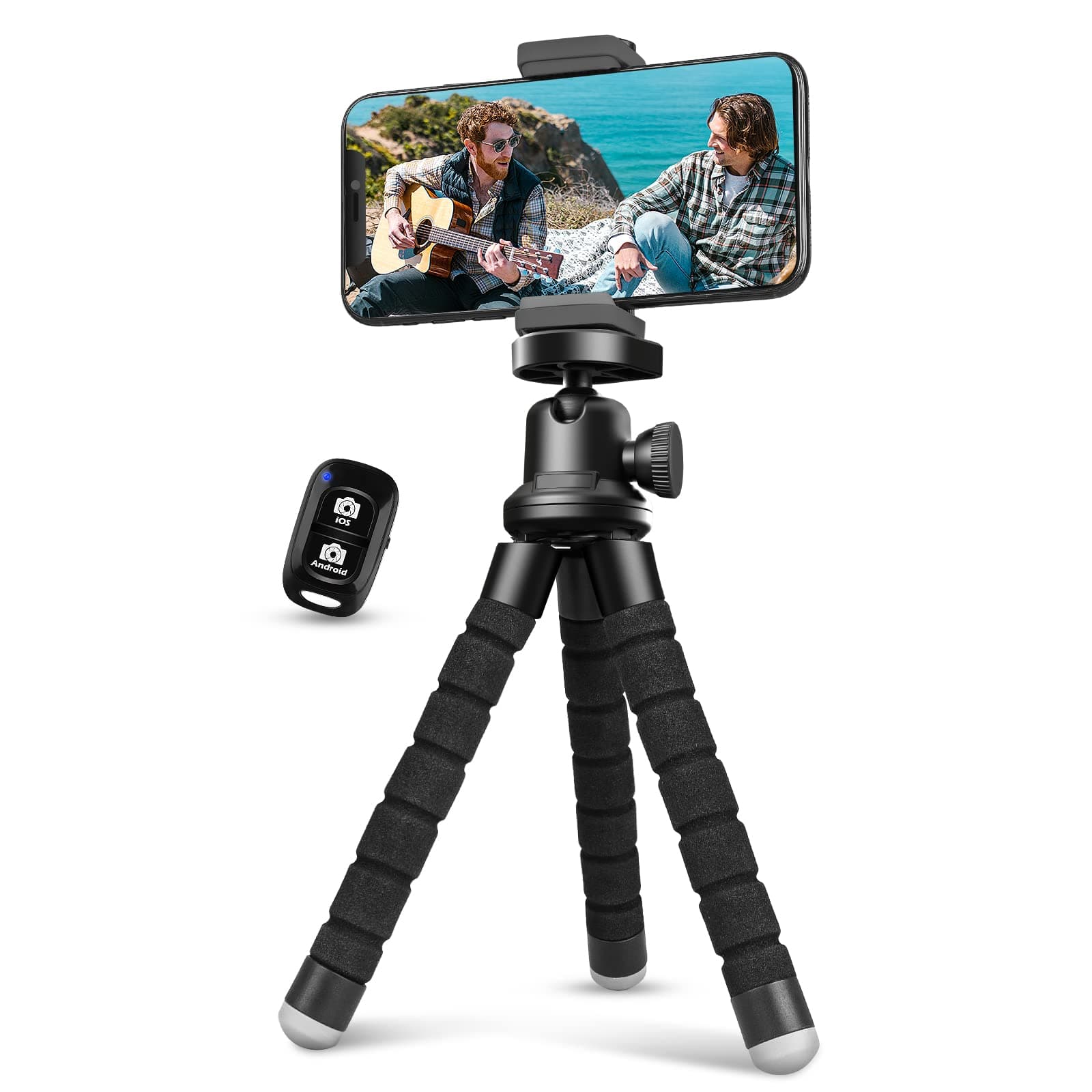 Aureday Phone Tripod, Flexible Tripod for iPhone and Android Cell Phone, Come with Wireless Remote and Clip for Video Recording/Vlogging/Selfie