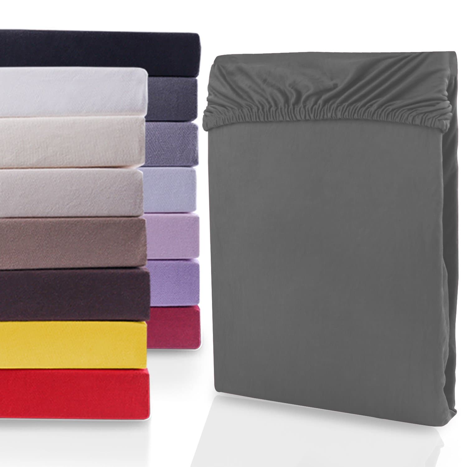 DecoKing Fitted Sheet 100% Supreme Quality Cotton Jersey Boxspring, Nephrite Collection, 200x220-220x240 cm Dark Grey Charcoal Antracithe