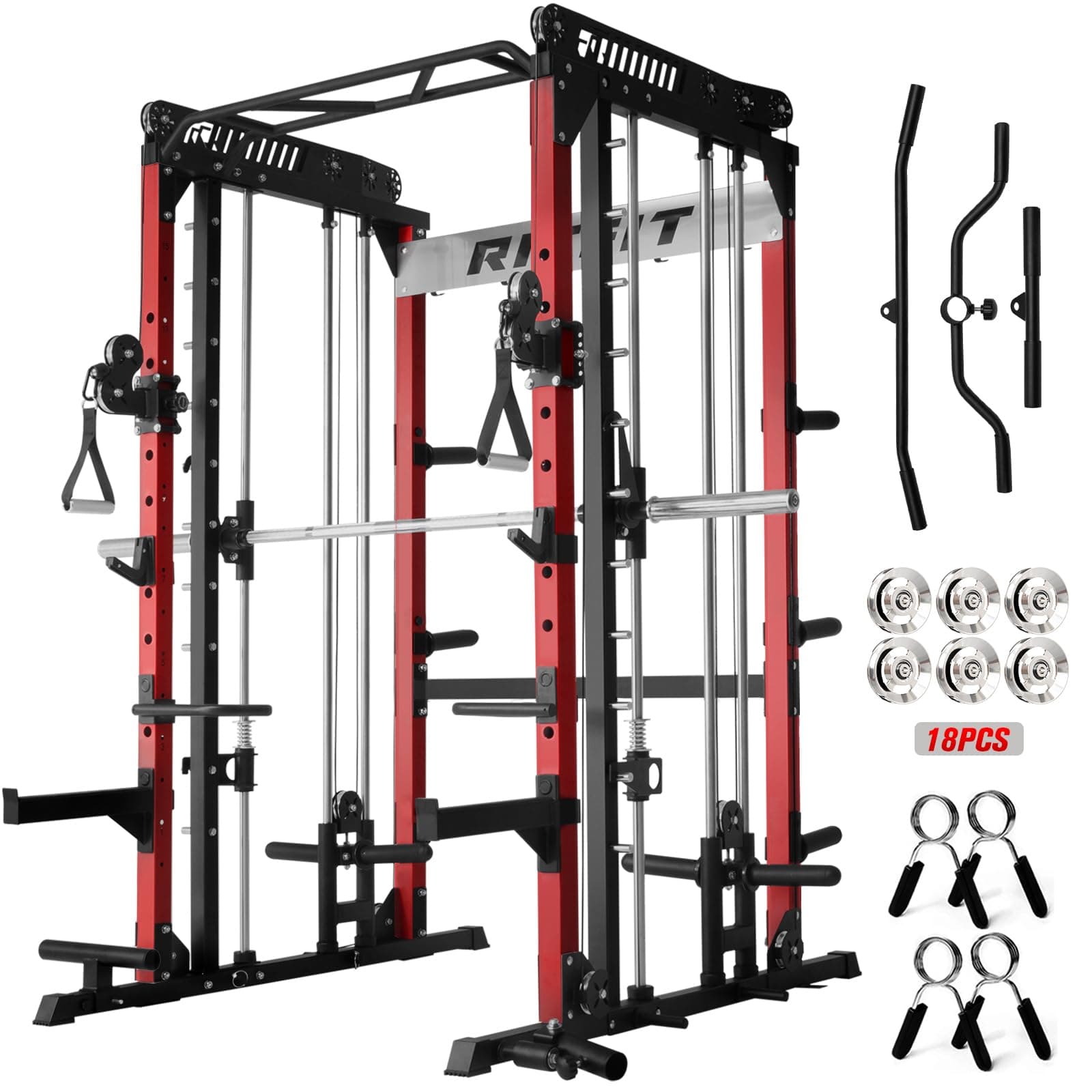 RitFit M1 Pro Smith Machine with Cable Crossover System, Multi-Function Squat Rack Power Cage for Home Gym, Power Rack and Packages
