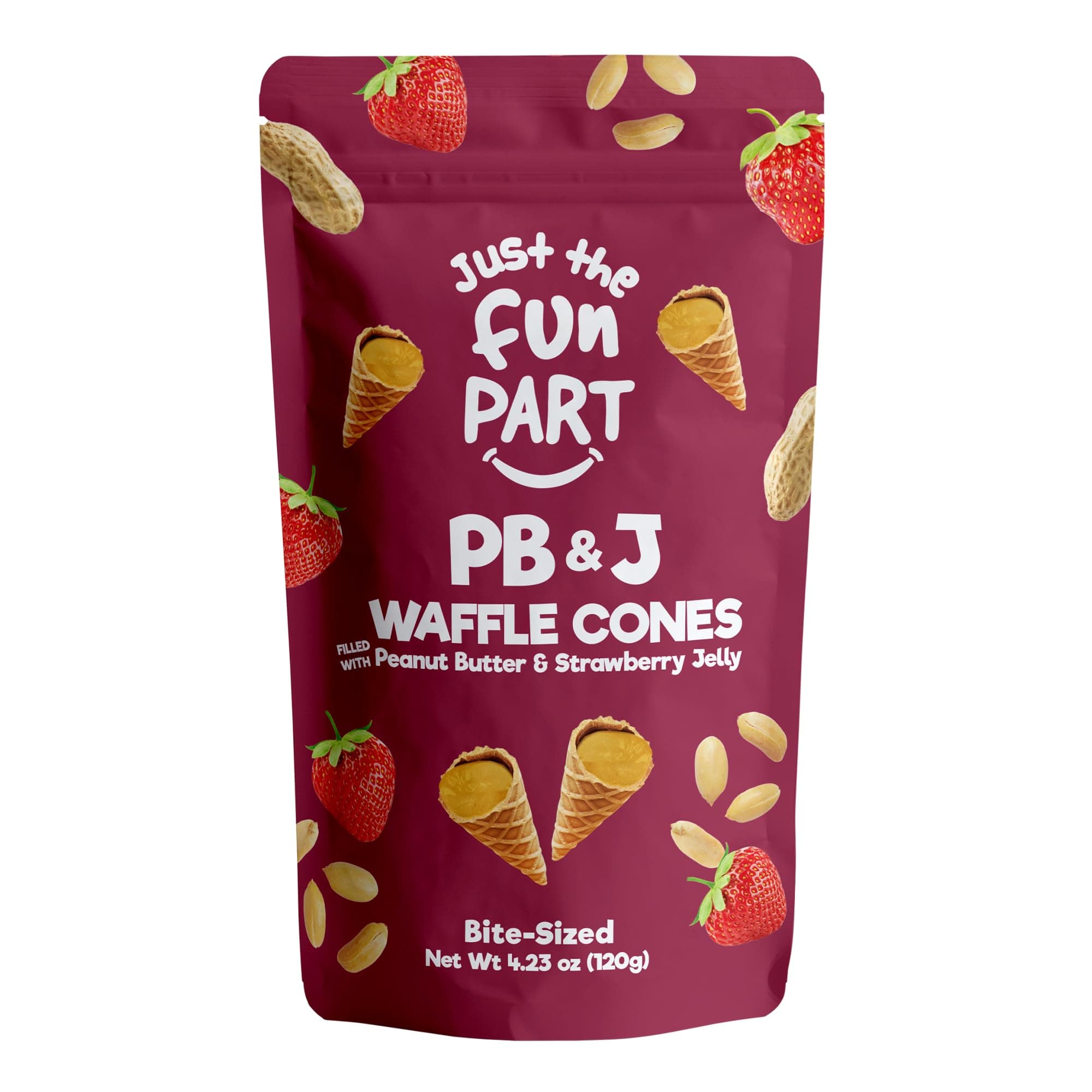 Bite-Size Crispy Mini Waffle Cones with Premium Belgian Chocolate, Great for Snacks, Dessert, Grab & Go - Kosher (Peanut Butter & Jelly)