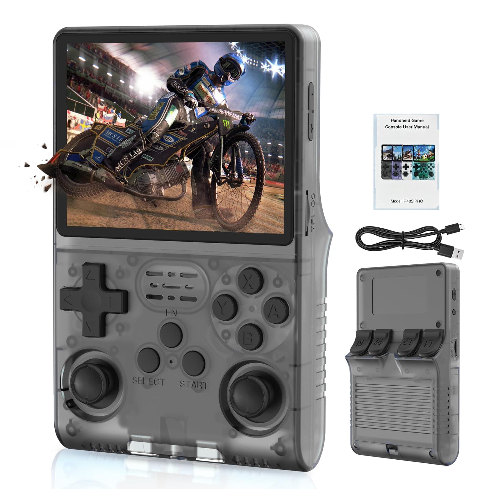 [30000 in 1 R40S PRO Handheld Game Console 3.5 inch IPS Screen Mini Retro Console 3800mAh Portable Pocket Arcade 12+ Mainstream Emulator 64 GB TF Card Transparent - (multi-color)