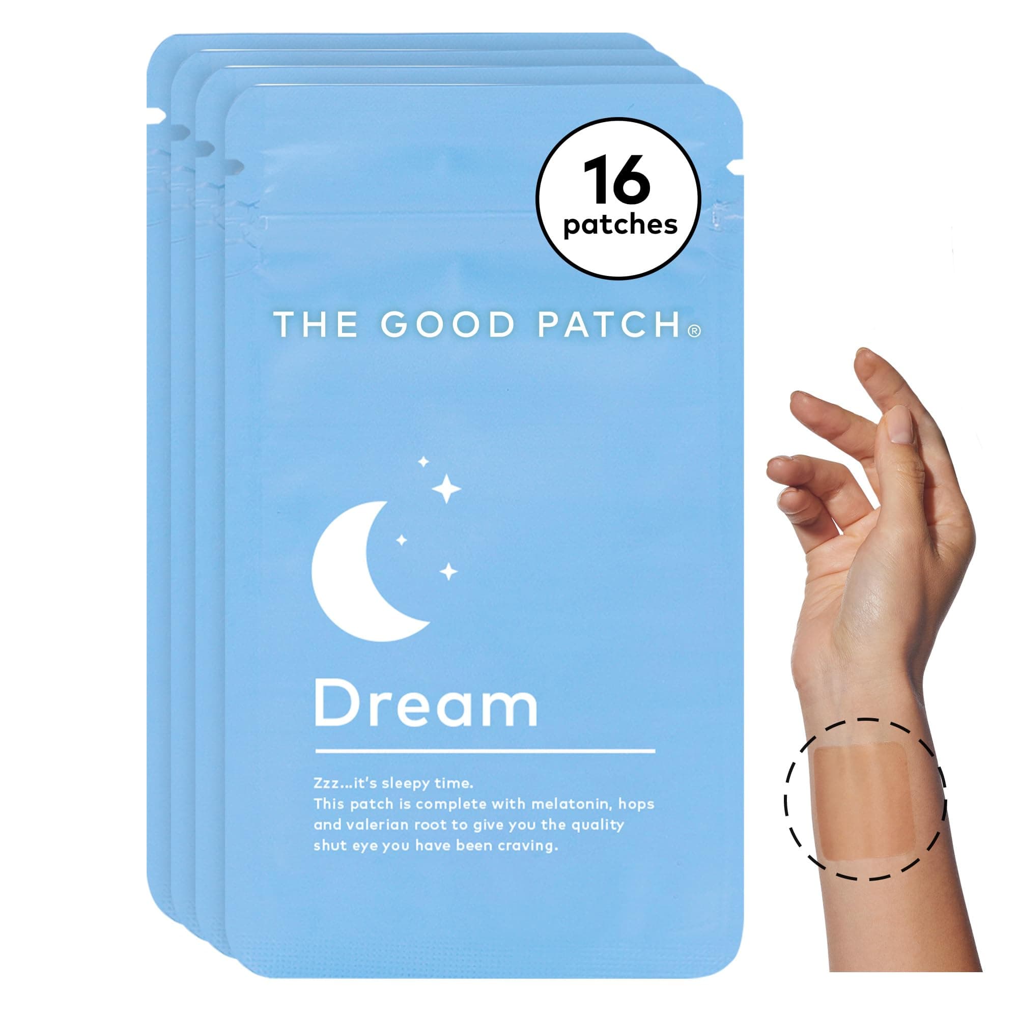 The Good Patch Plant Powered Sleep Support - Sustained Release Dream Patch with Melatonin, Hops, Valerian Root (16 Total Patches)