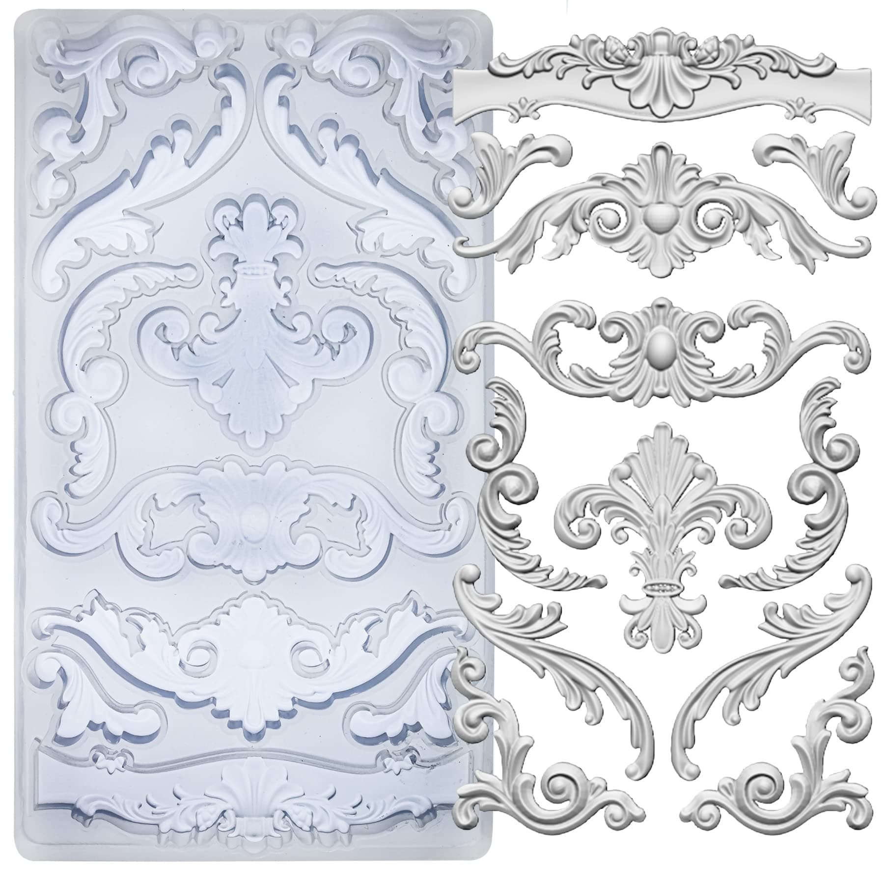 FUNSHOWCASE Scrollworks Mold for Polyclay Air Dry Clay Plaster