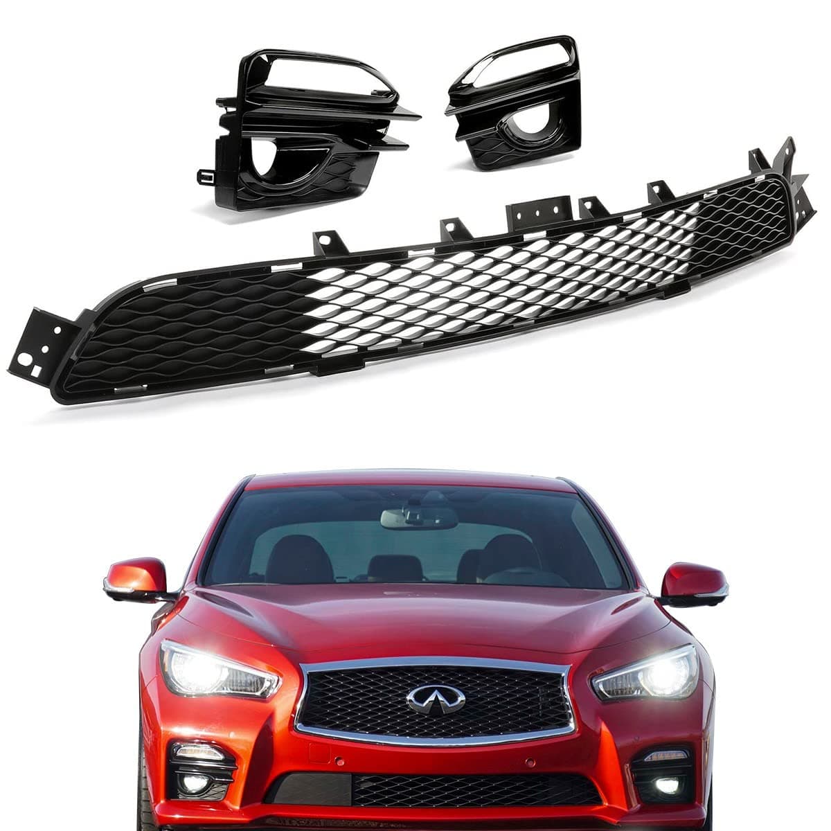 Front Bumper Grille compatible with 2014 2015 2016 2017 Infiniti Q50 Sport Front Bumper Lower Grille with Fog Light Cover