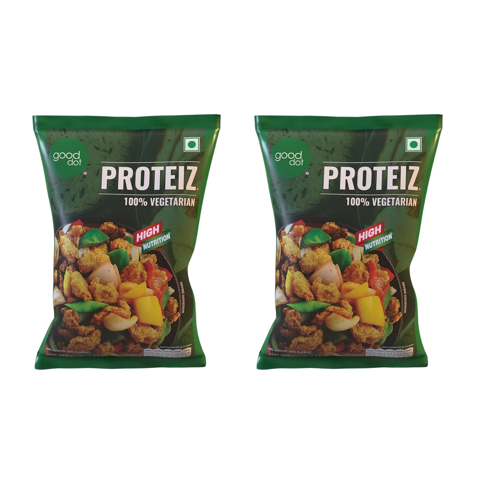 GoodDot Proteiz 100% Vegetarian Protein Chunks | High Protein Soya-Based Meat Alternative | No Onion No Garlic | Low Fat | Cholesterol-Free | Vegan | Plant Protein | Pack of 2-175g Each